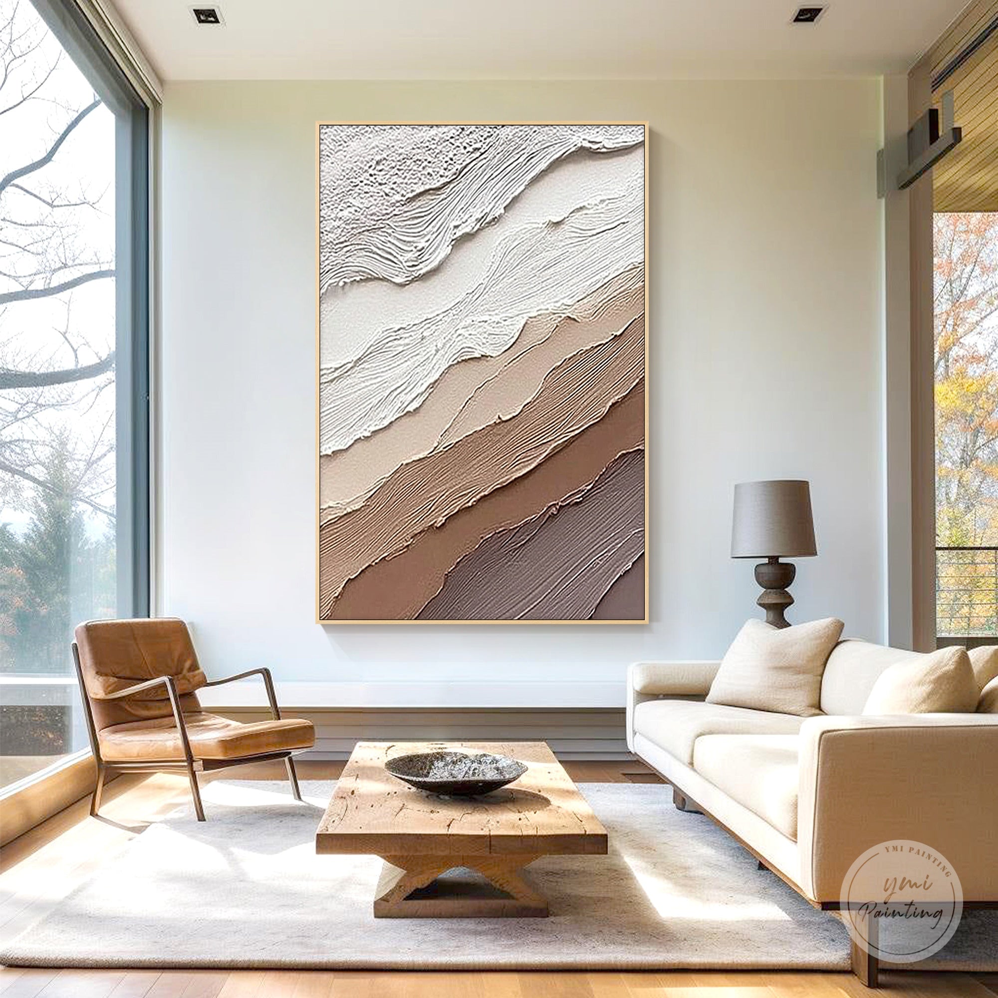 minimalist neutral wall art with organic layers