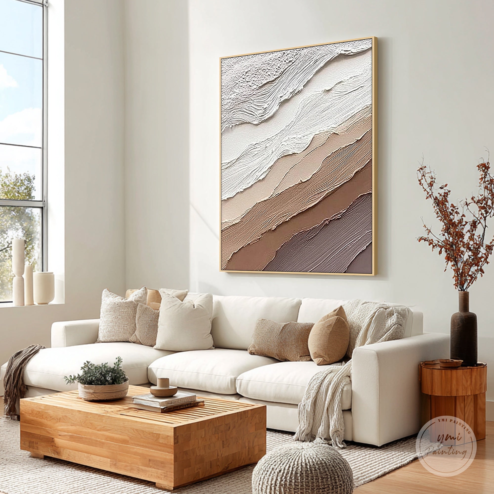 hand painted abstract art with plaster texture