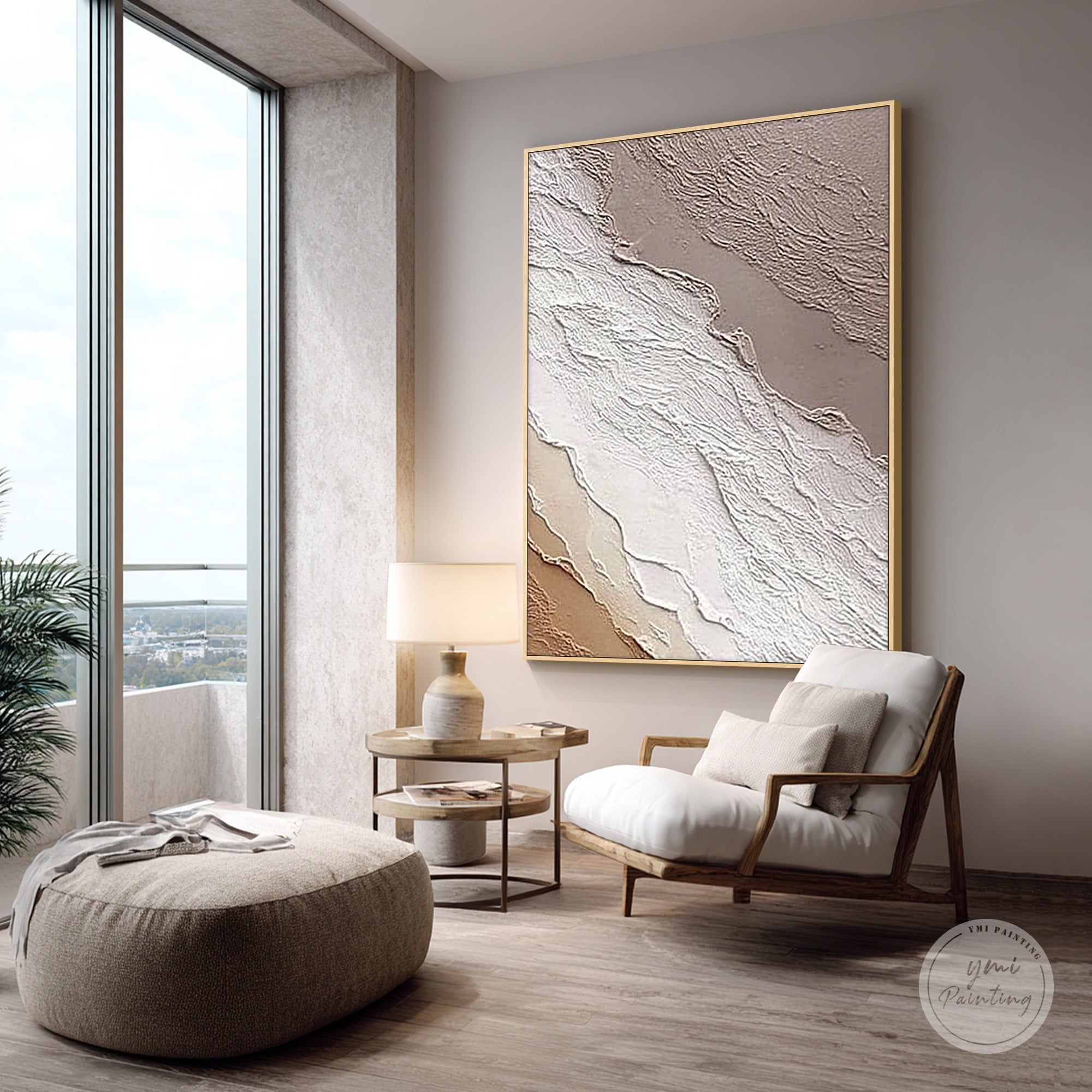 Neutral tone plaster relief abstract design