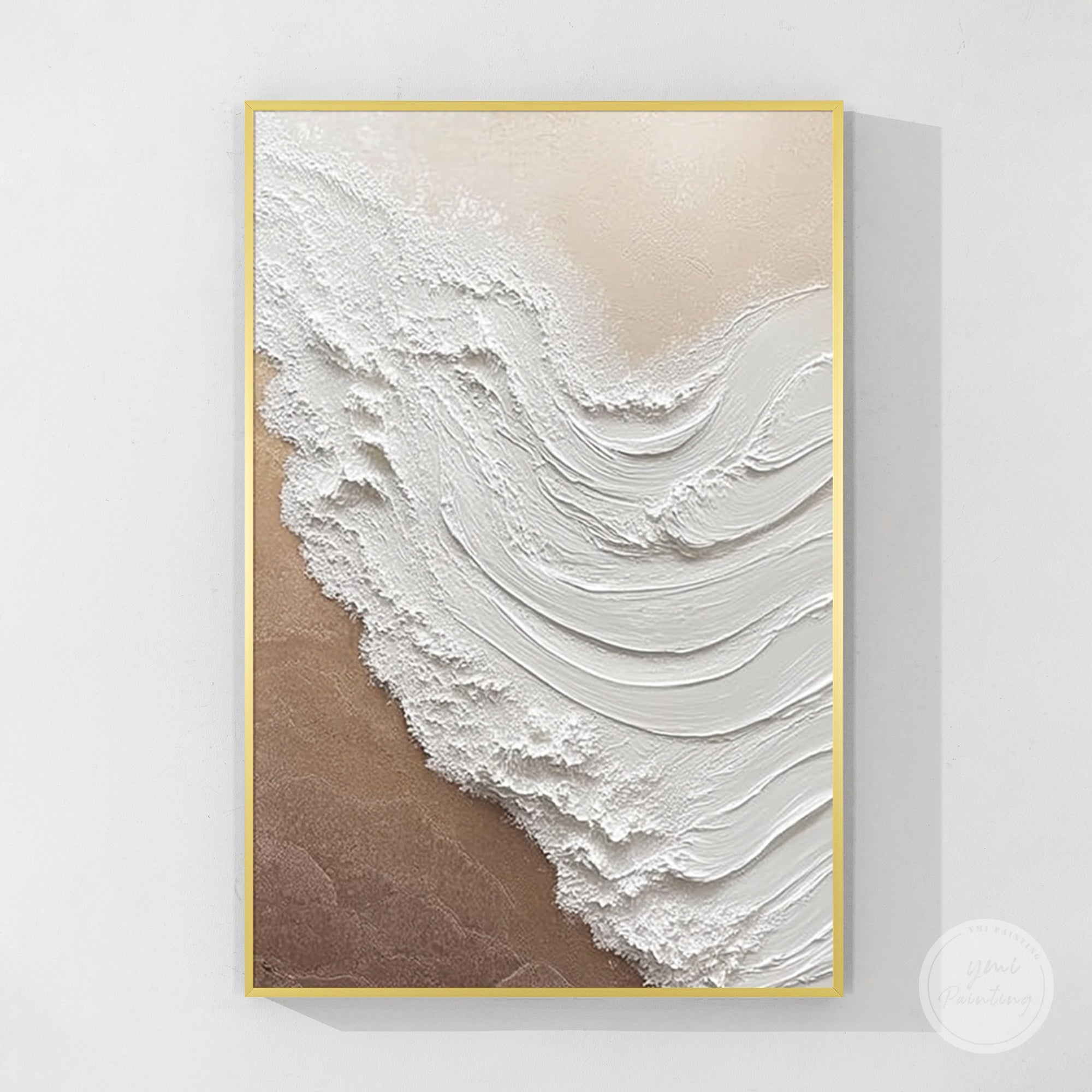 White textured abstract painting with natural flow