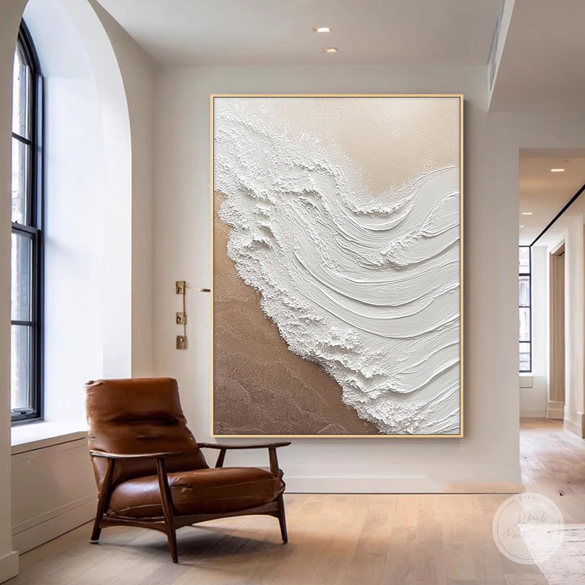 White beige wave painting with layered texture