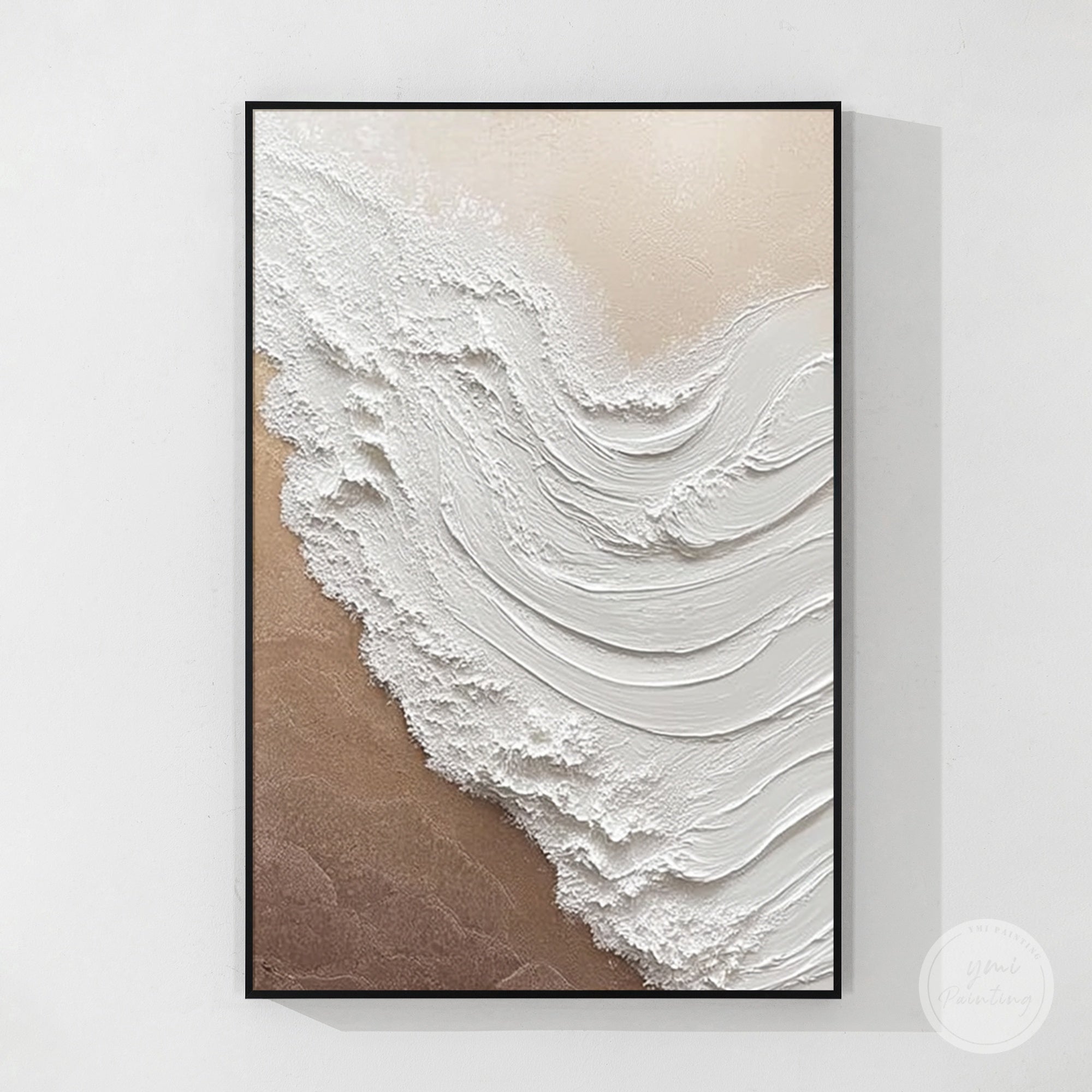Abstract Coastal Textured Wall Art White Beige Wave Painting