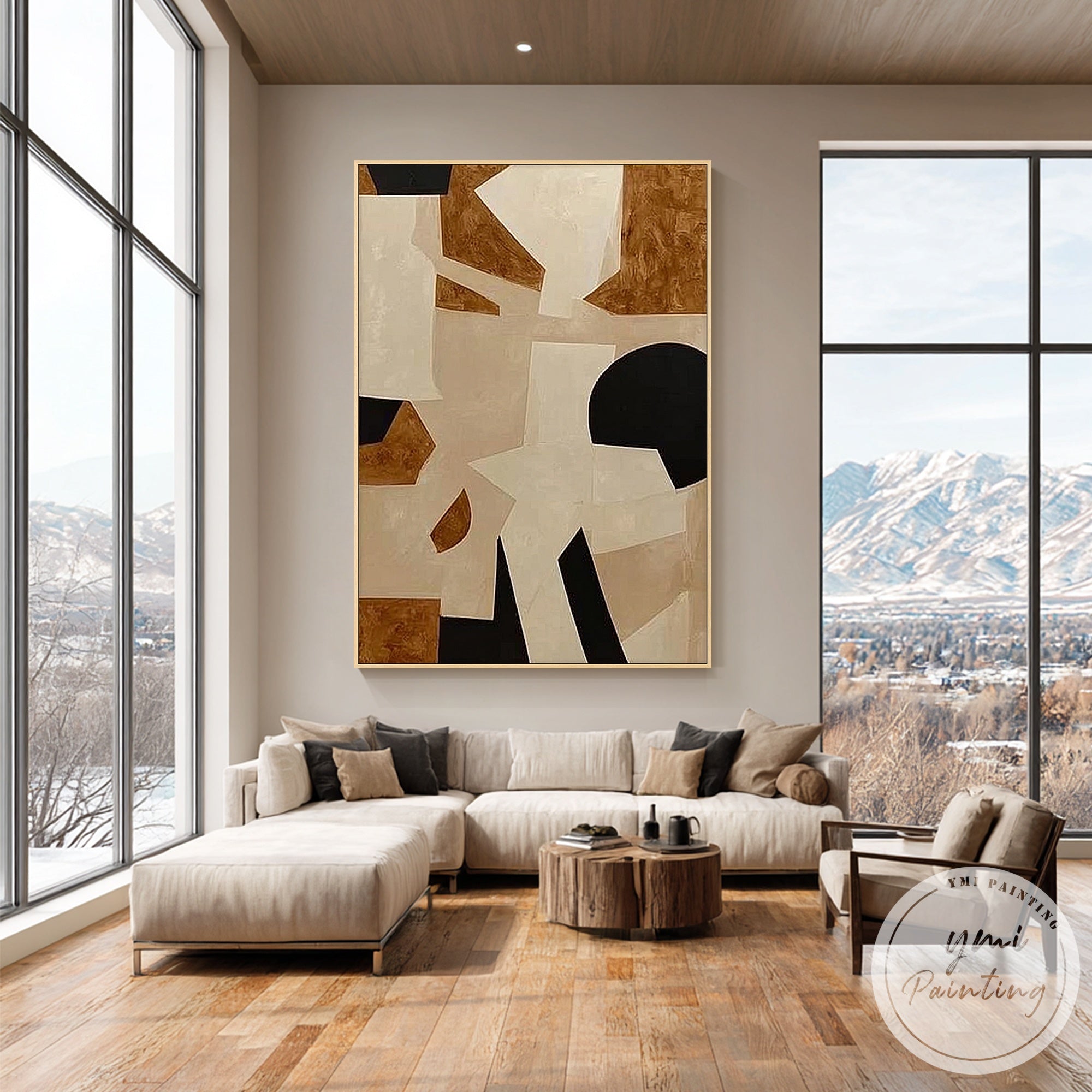 Minimalist beige black brown modern abstract composition