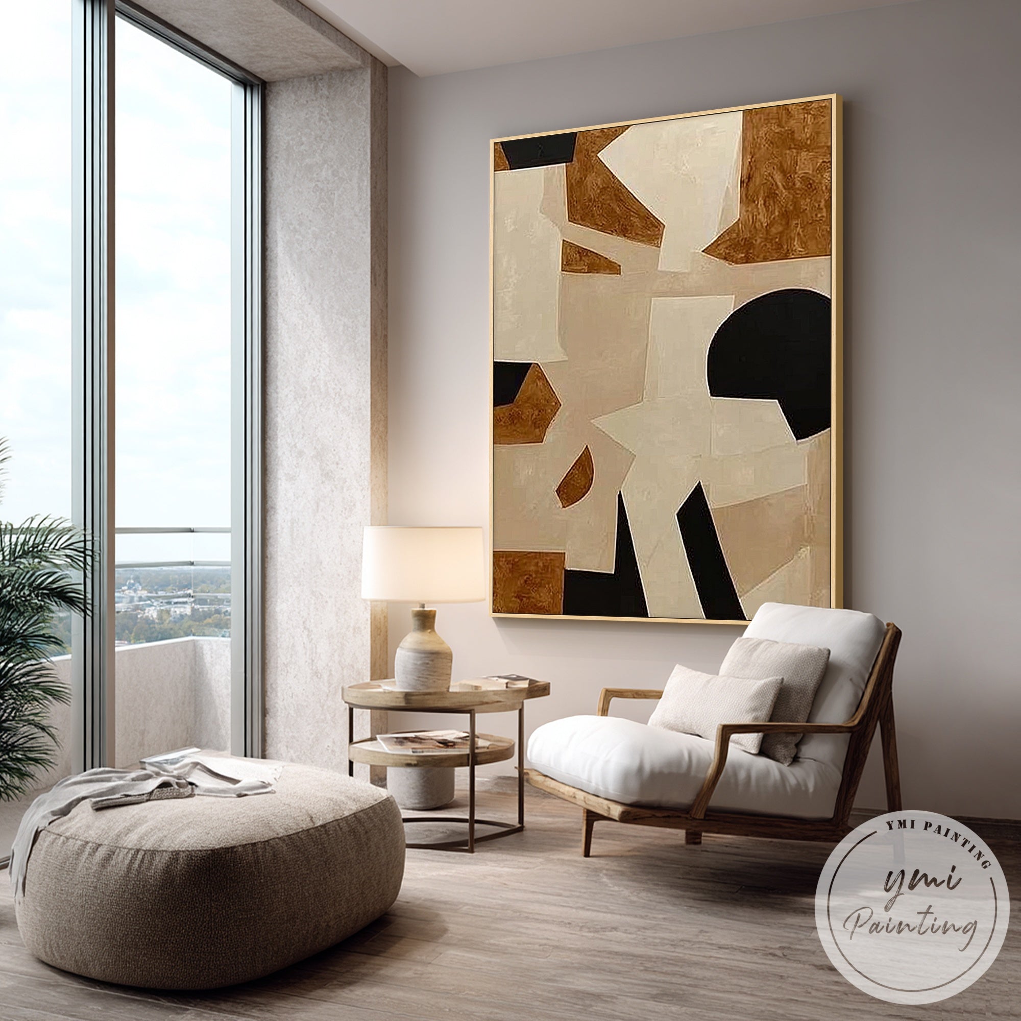 Modern abstract shapes beige cream black composition