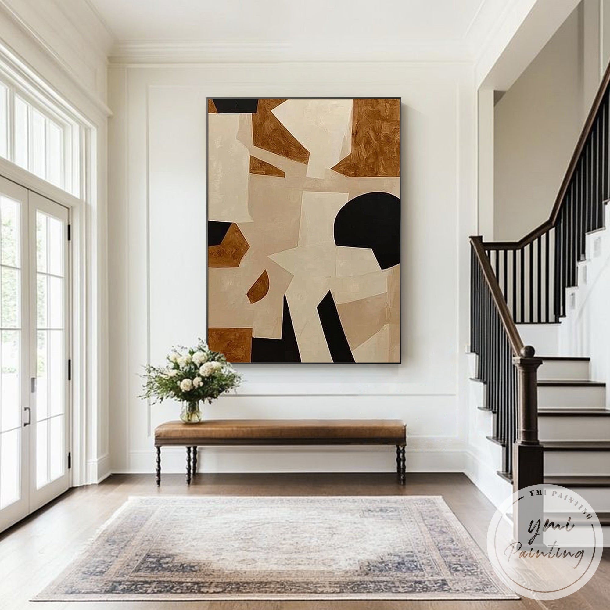 Mid century modern abstract neutral tone art print