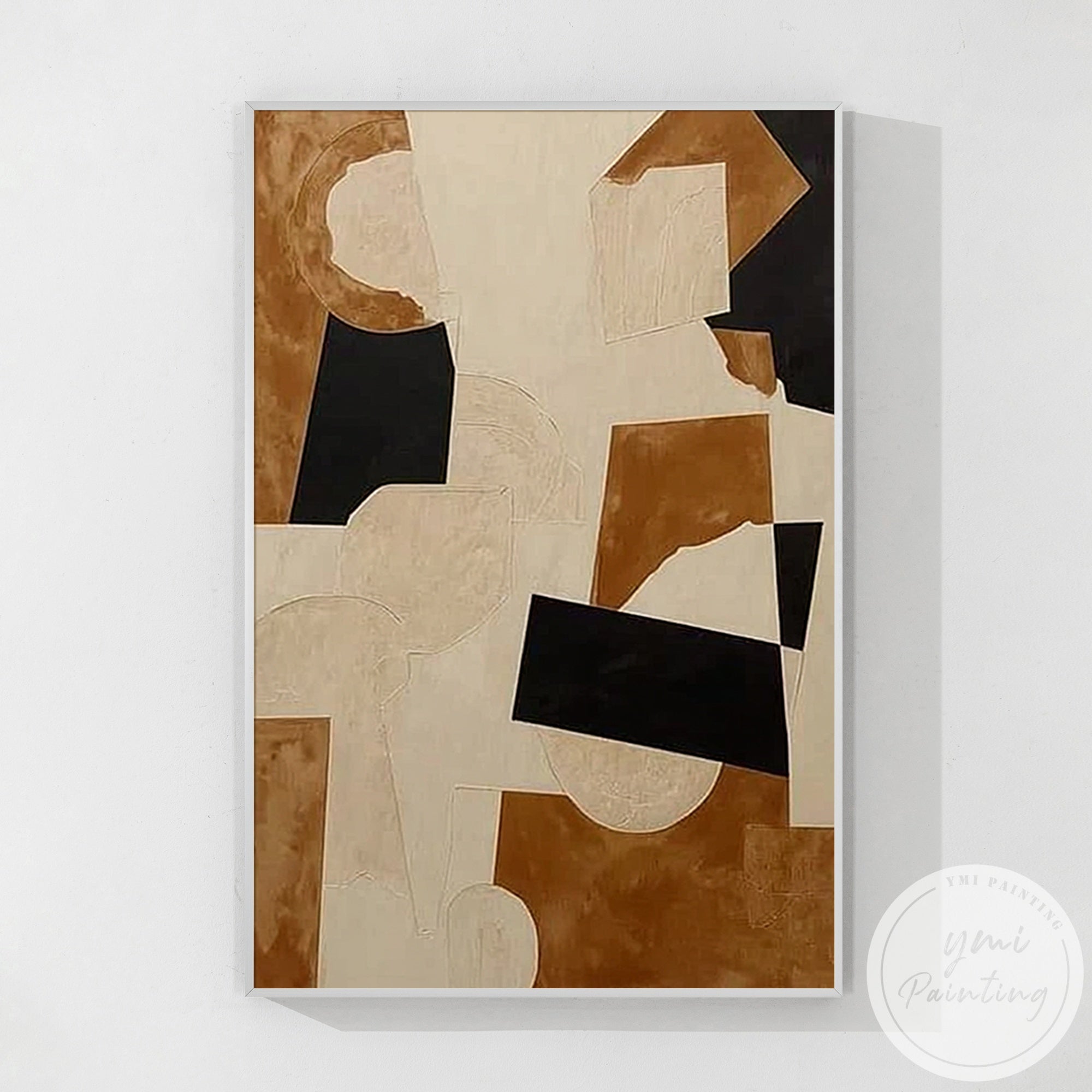 modern geometric abstract art brown beige canvas
