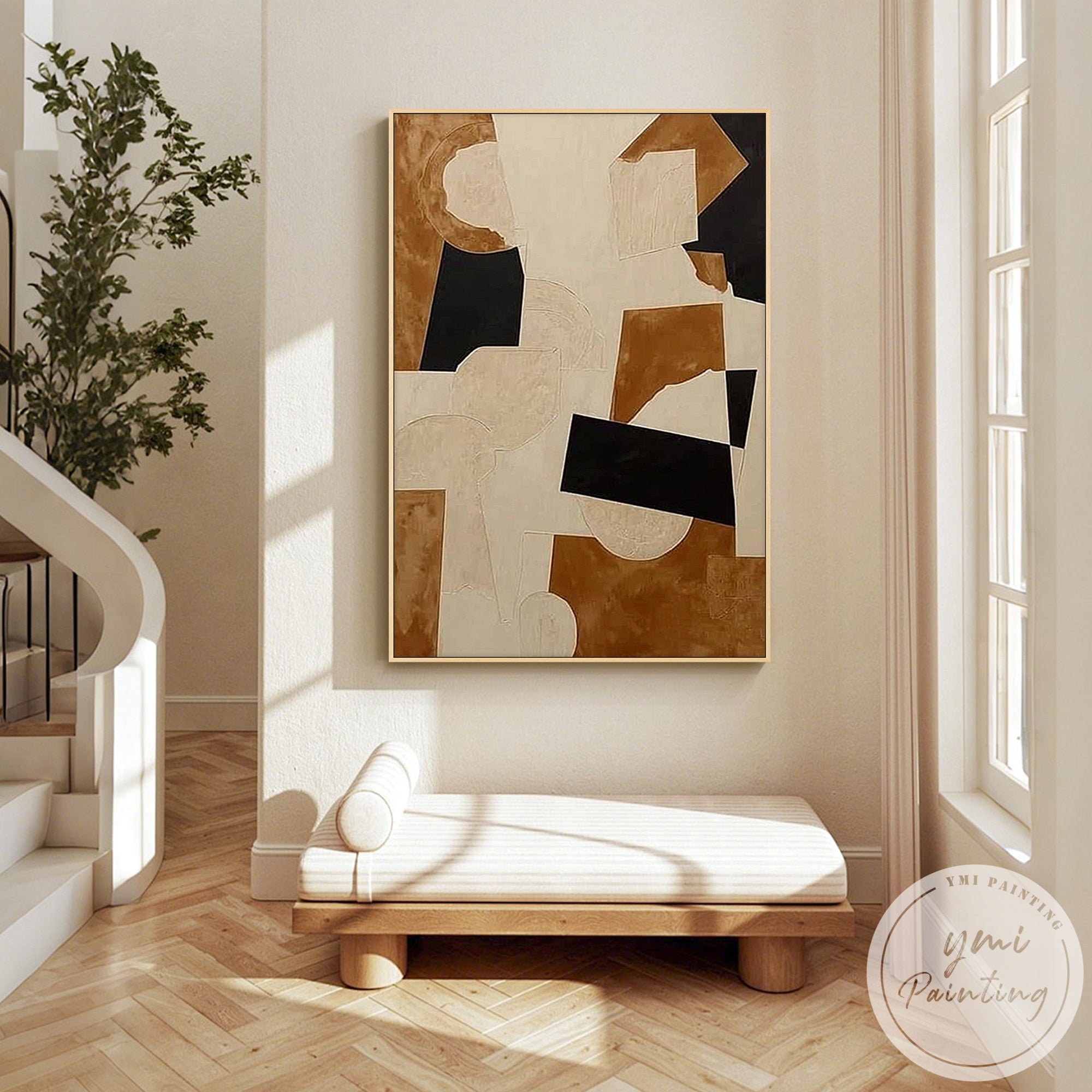 modern beige brown abstract painting geometric composition