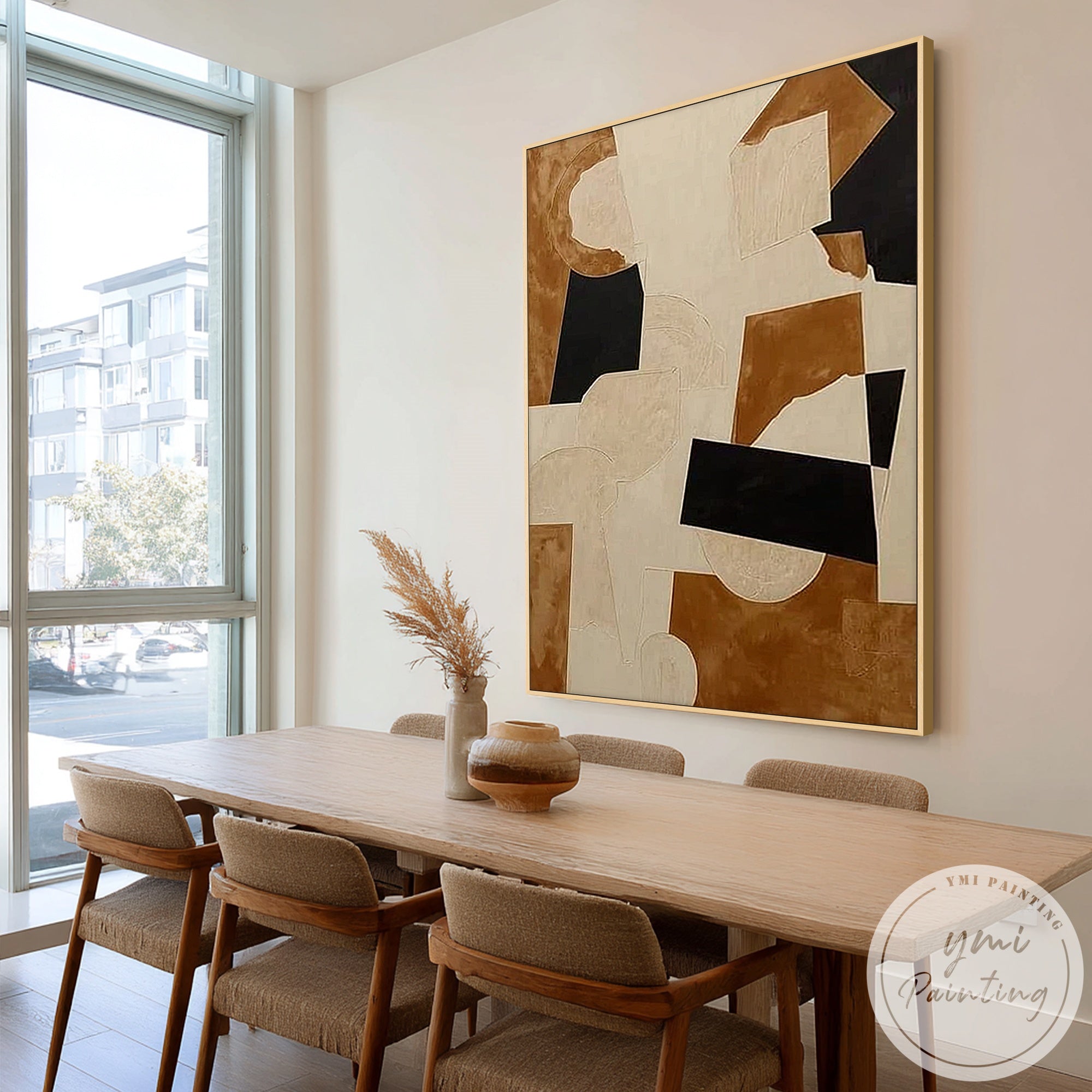 contemporary abstract art beige black brown tones