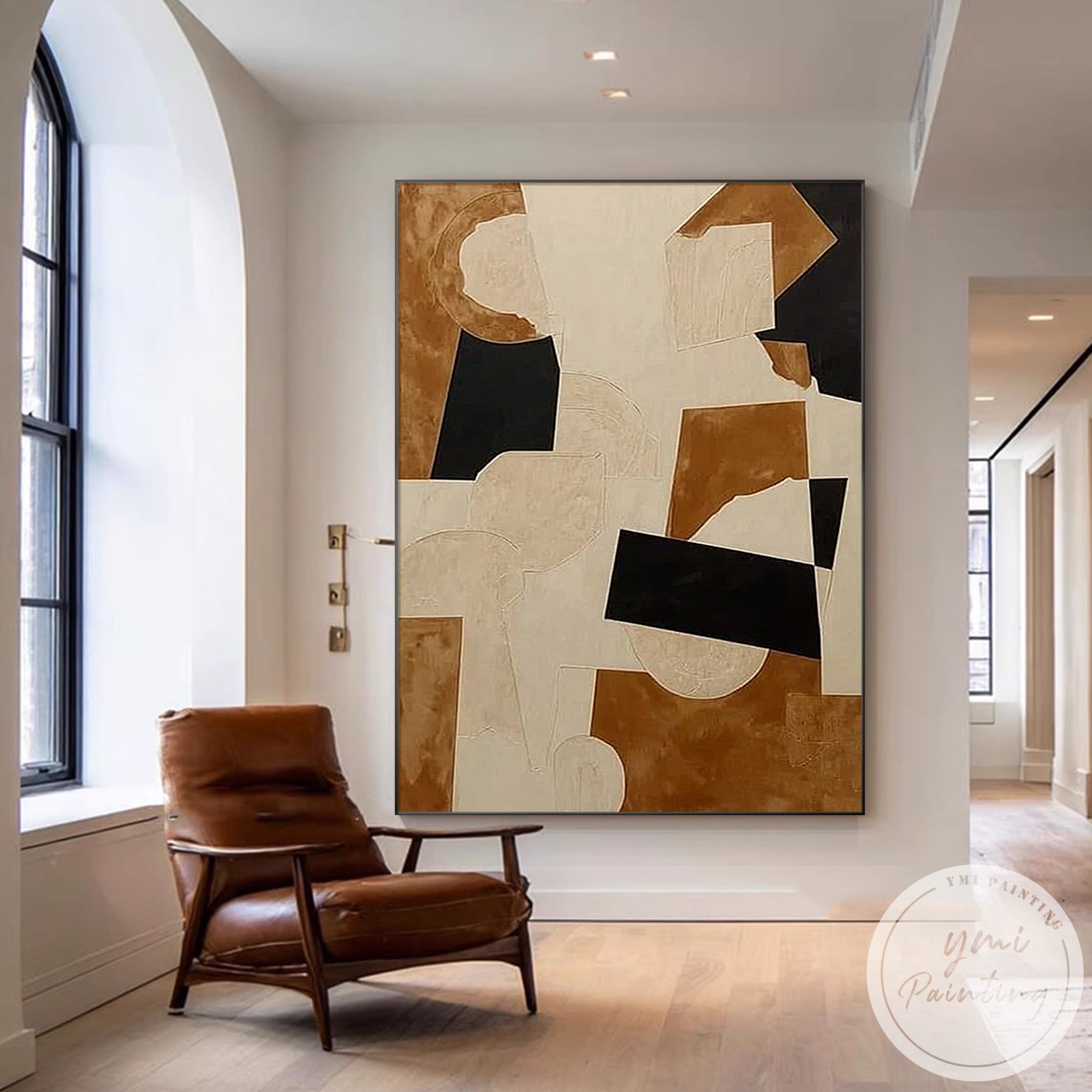 large abstract geometric wall art neutral palette
