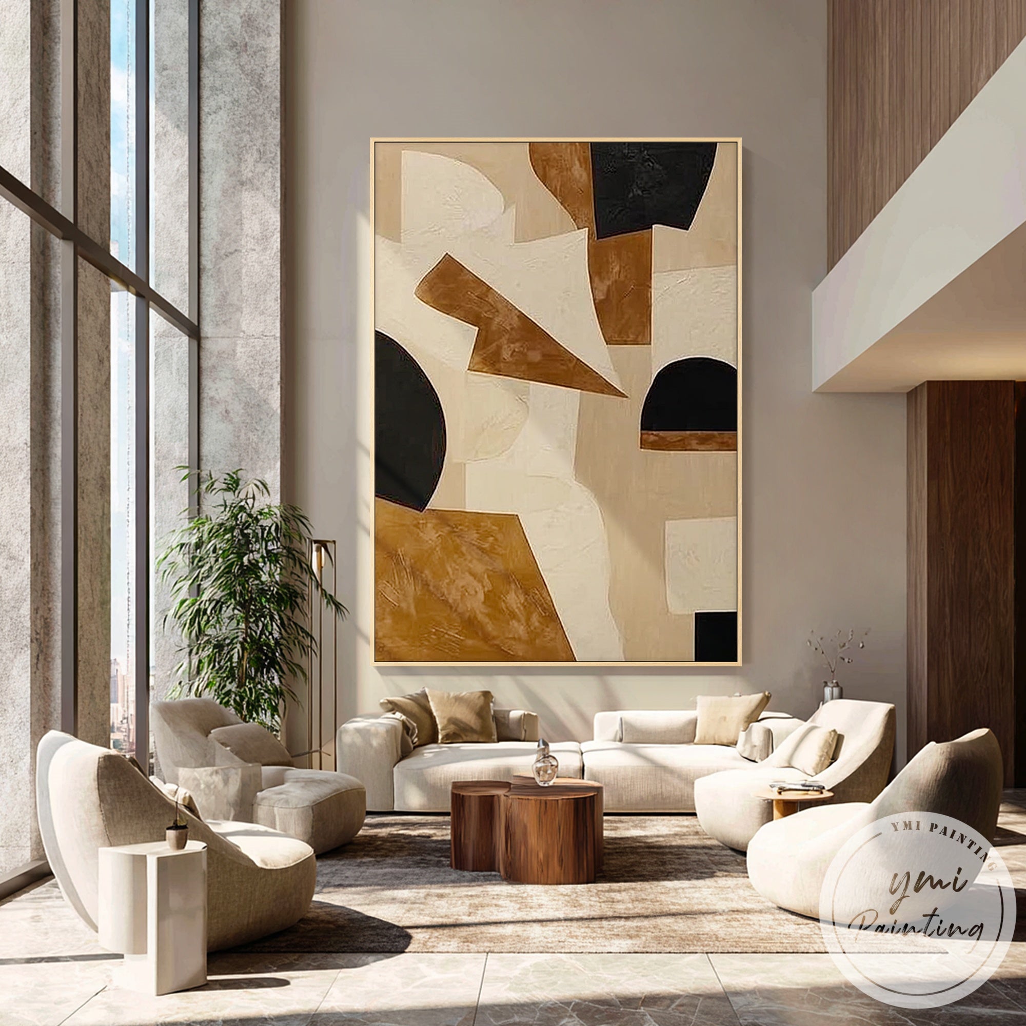 textured neutral abstract painting geometric design