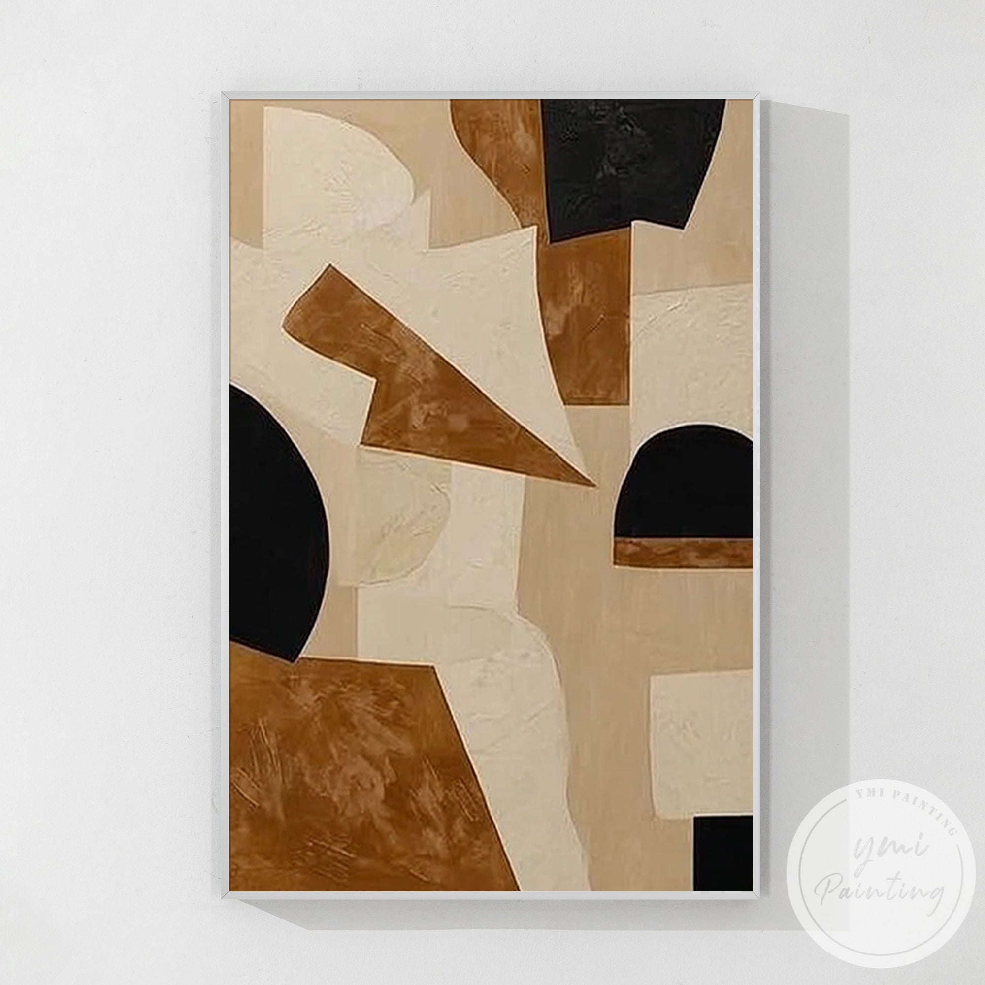 modern geometric painting black beige brown canvas