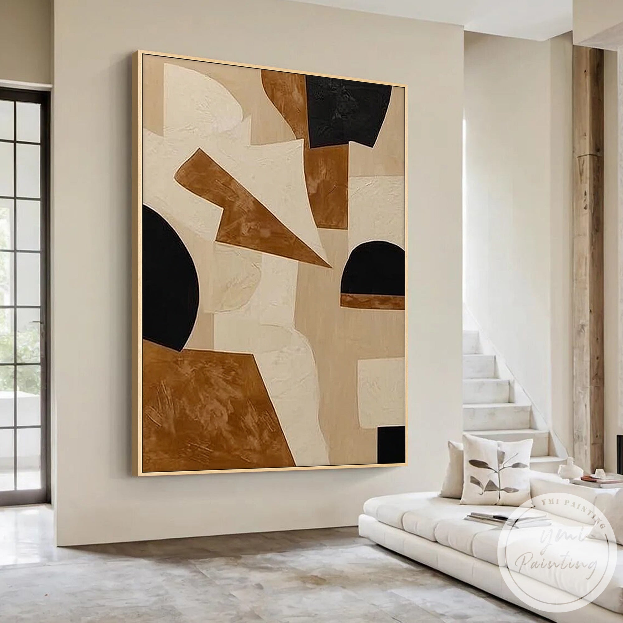 large geometric abstract wall art neutral tones