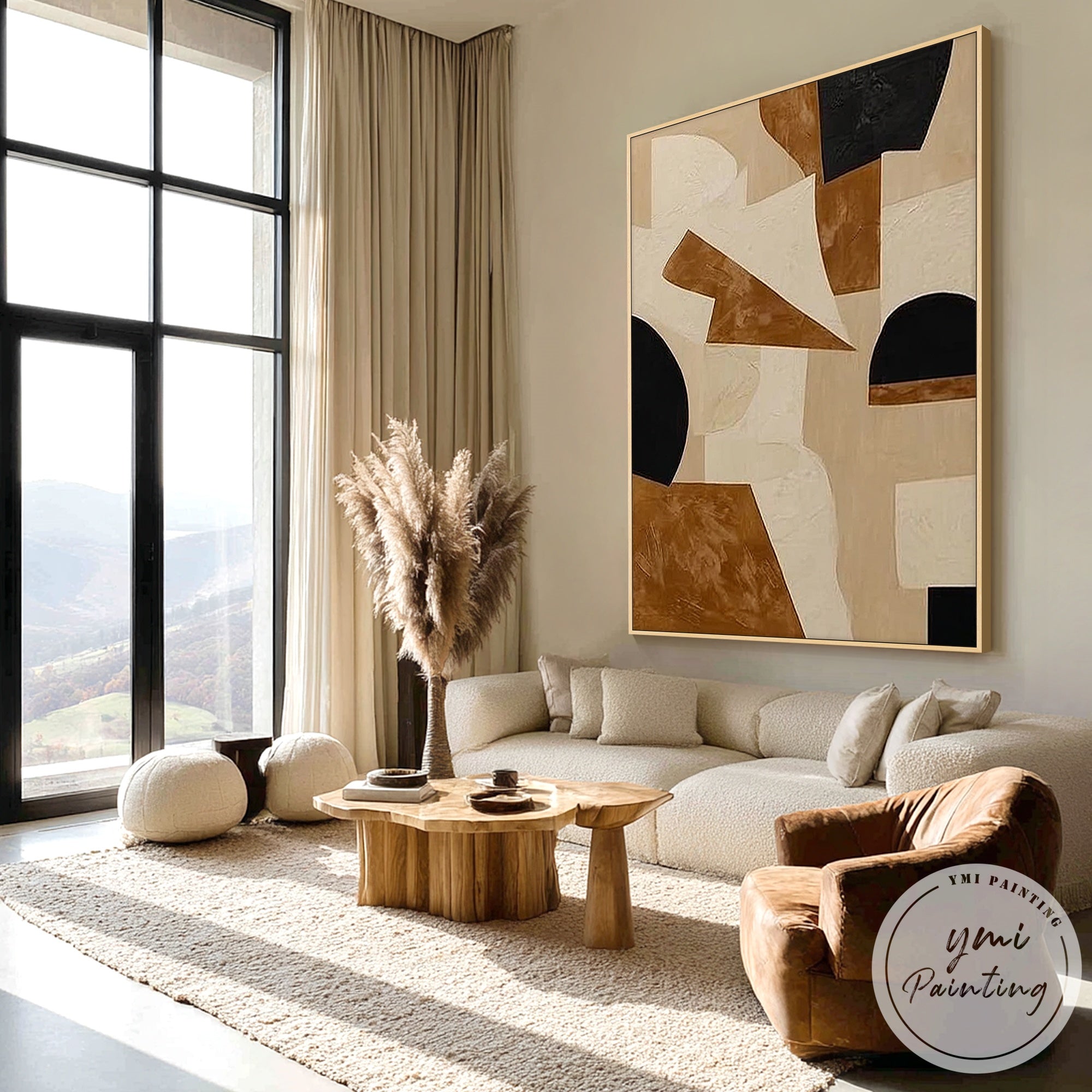 modern beige brown black abstract canvas artwork