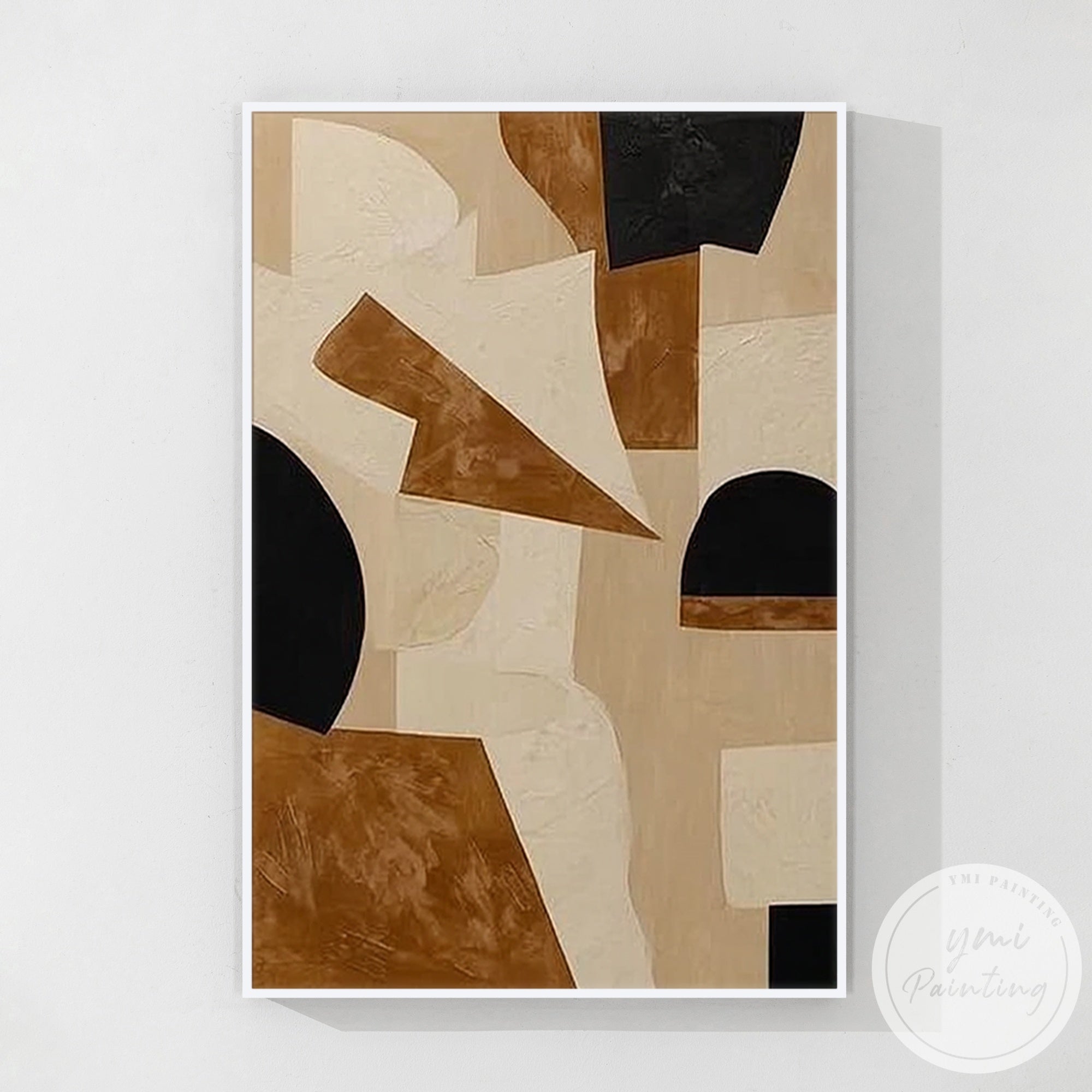 hand painted minimalist abstract canvas beige brown