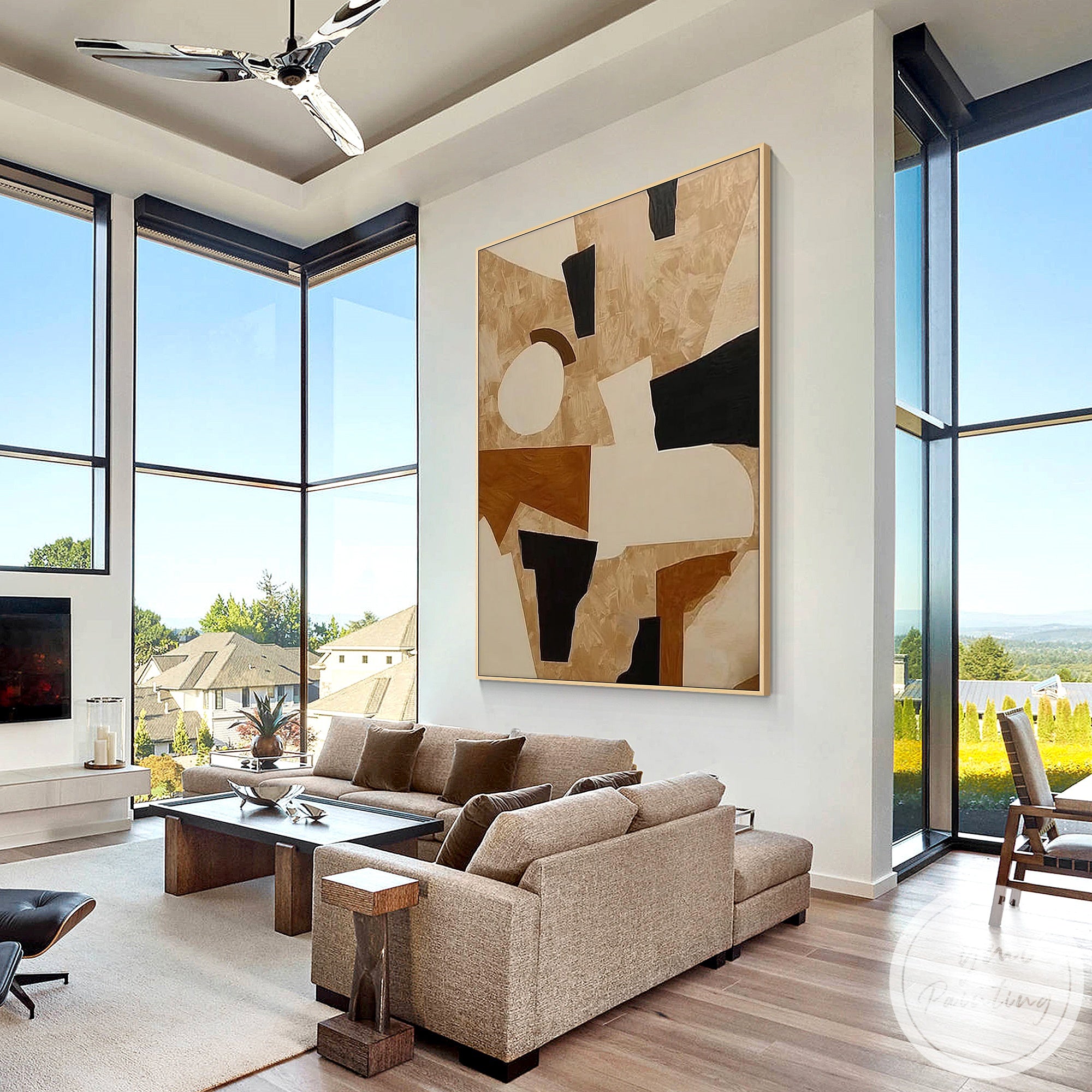 Minimalist geometric artwork with organic forms