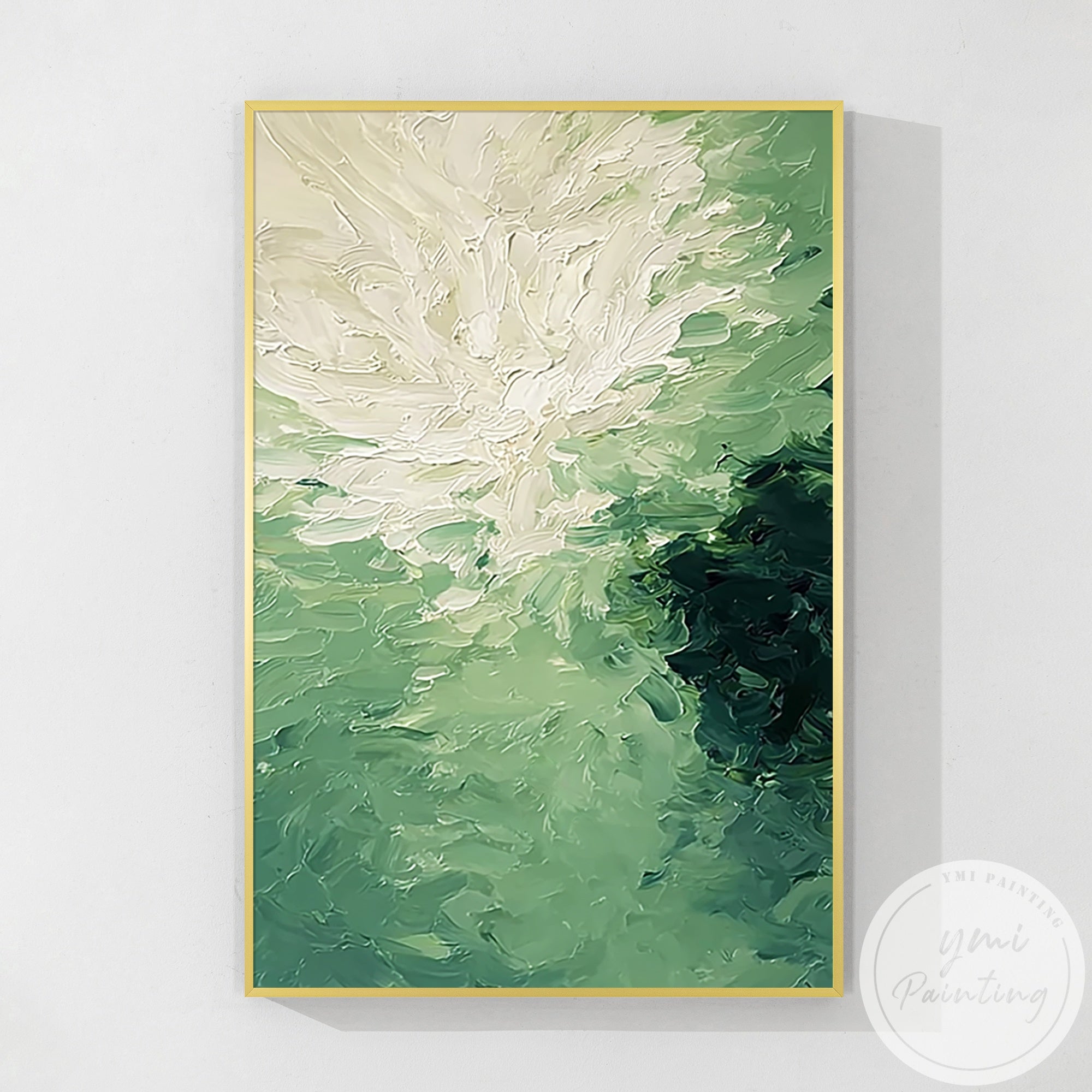 green abstract textured wall art cream and deep green tones