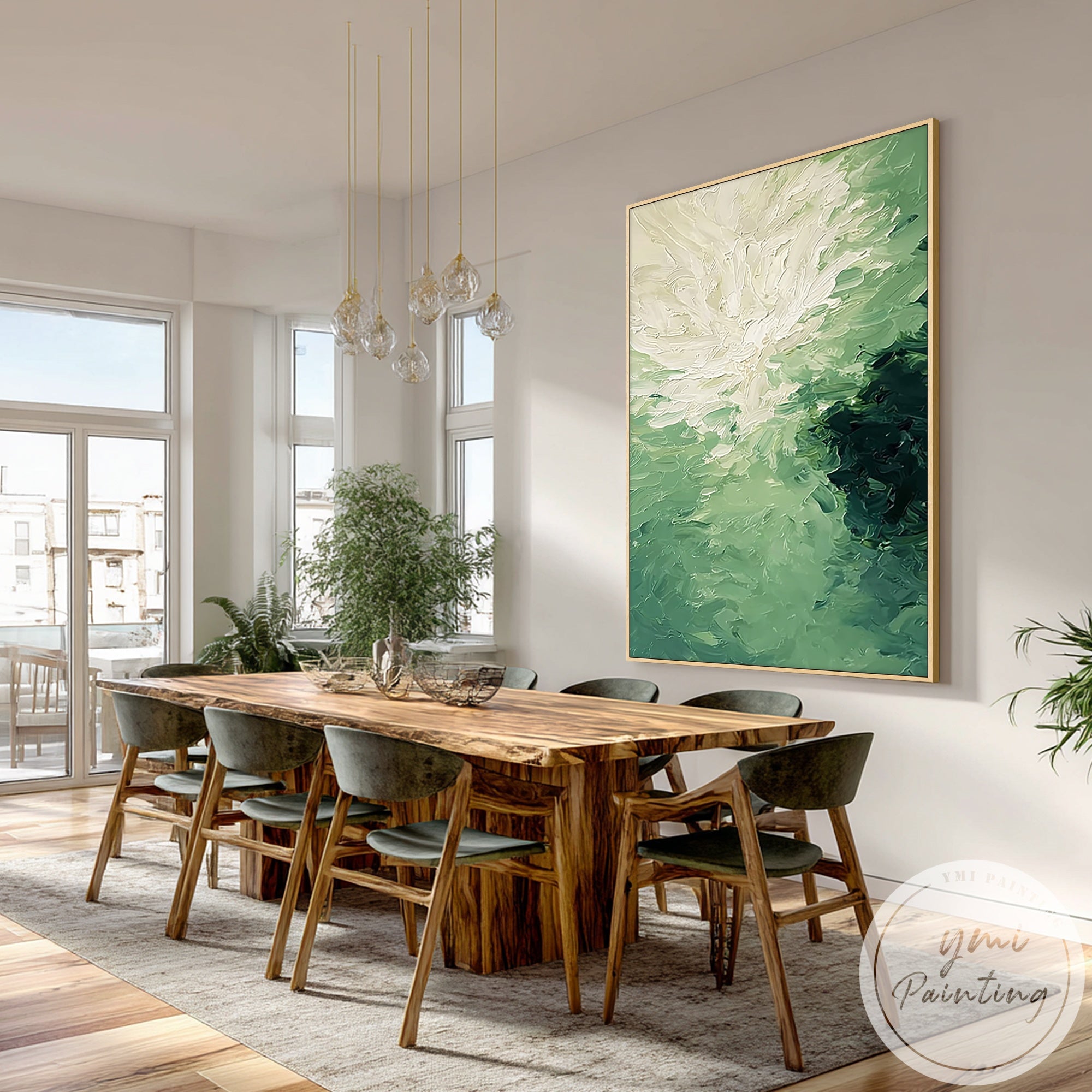 contemporary green abstract wall art vertical canvas