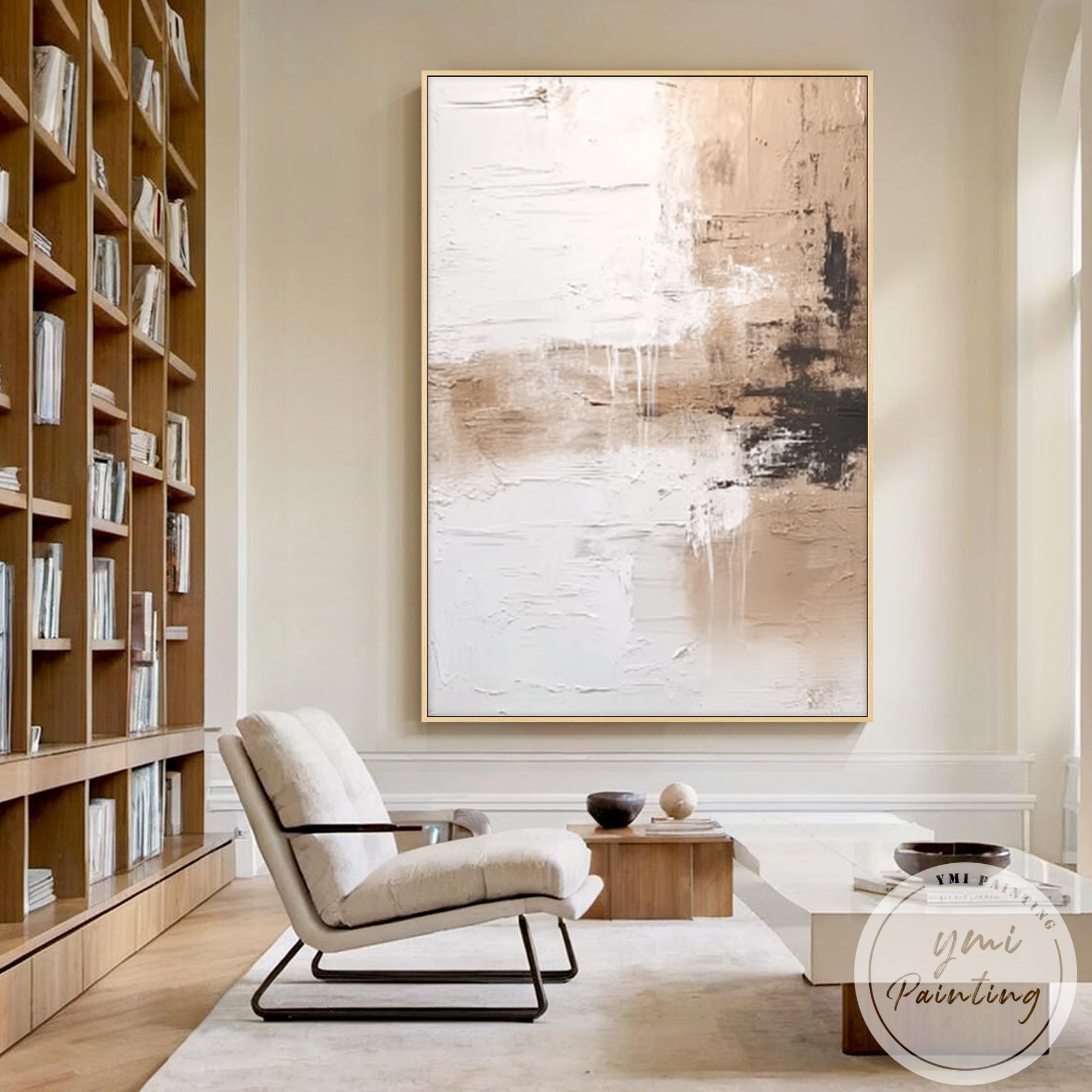Minimalist brown and white abstract canvas artwork