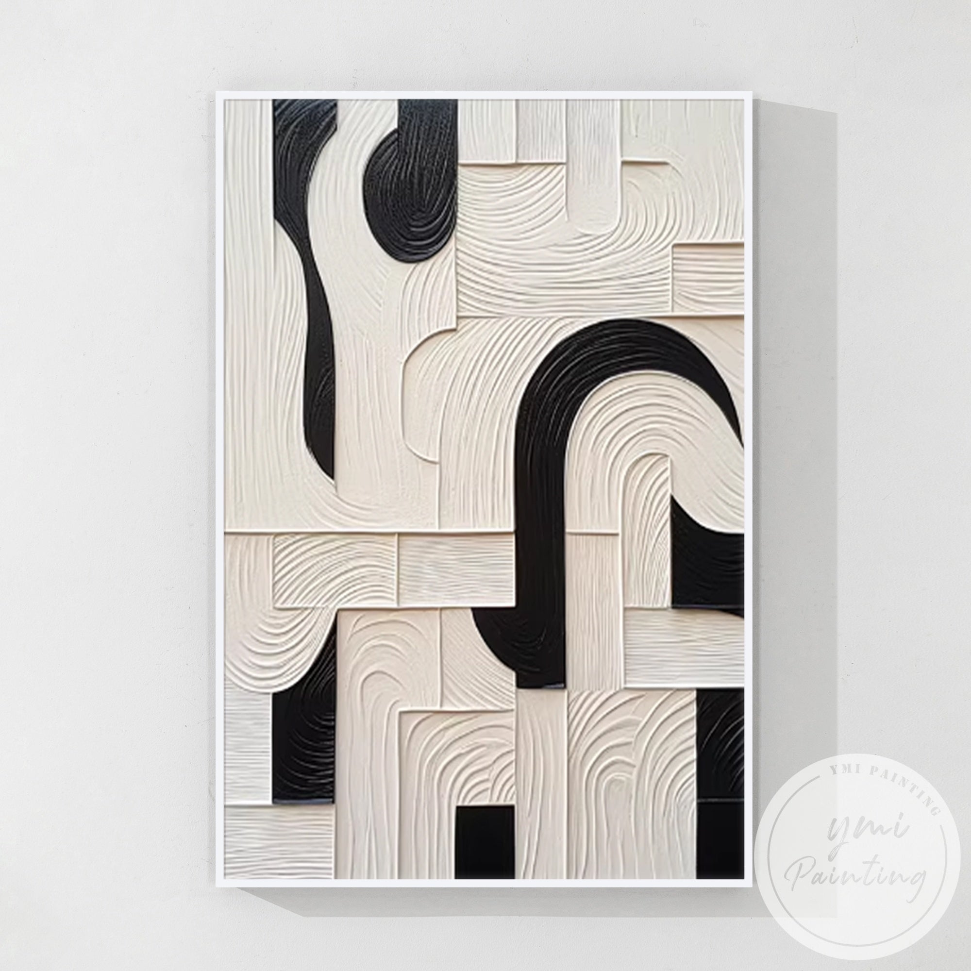 Abstract black white canvas with structured pattern