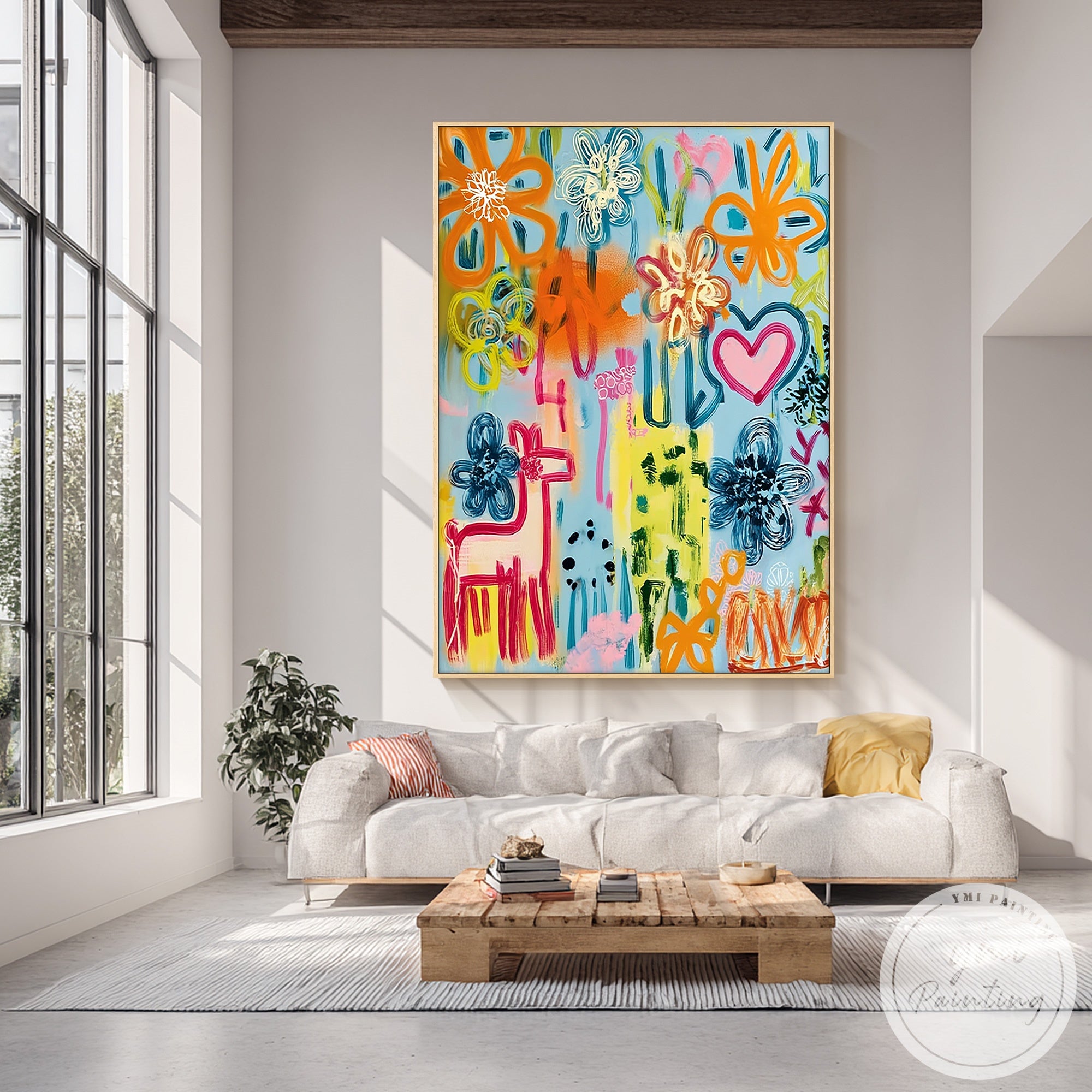 Playful and lively hand-painted abstract wall art
