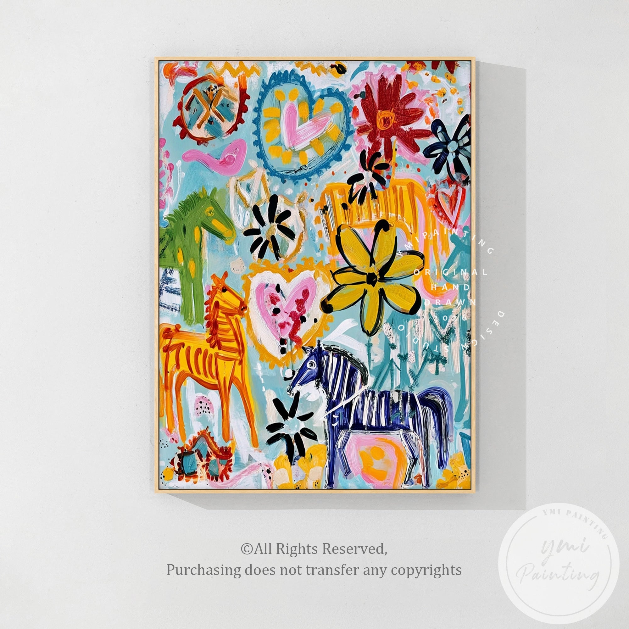 Hand-painted abstract art with bold brushstrokes and bright hues
