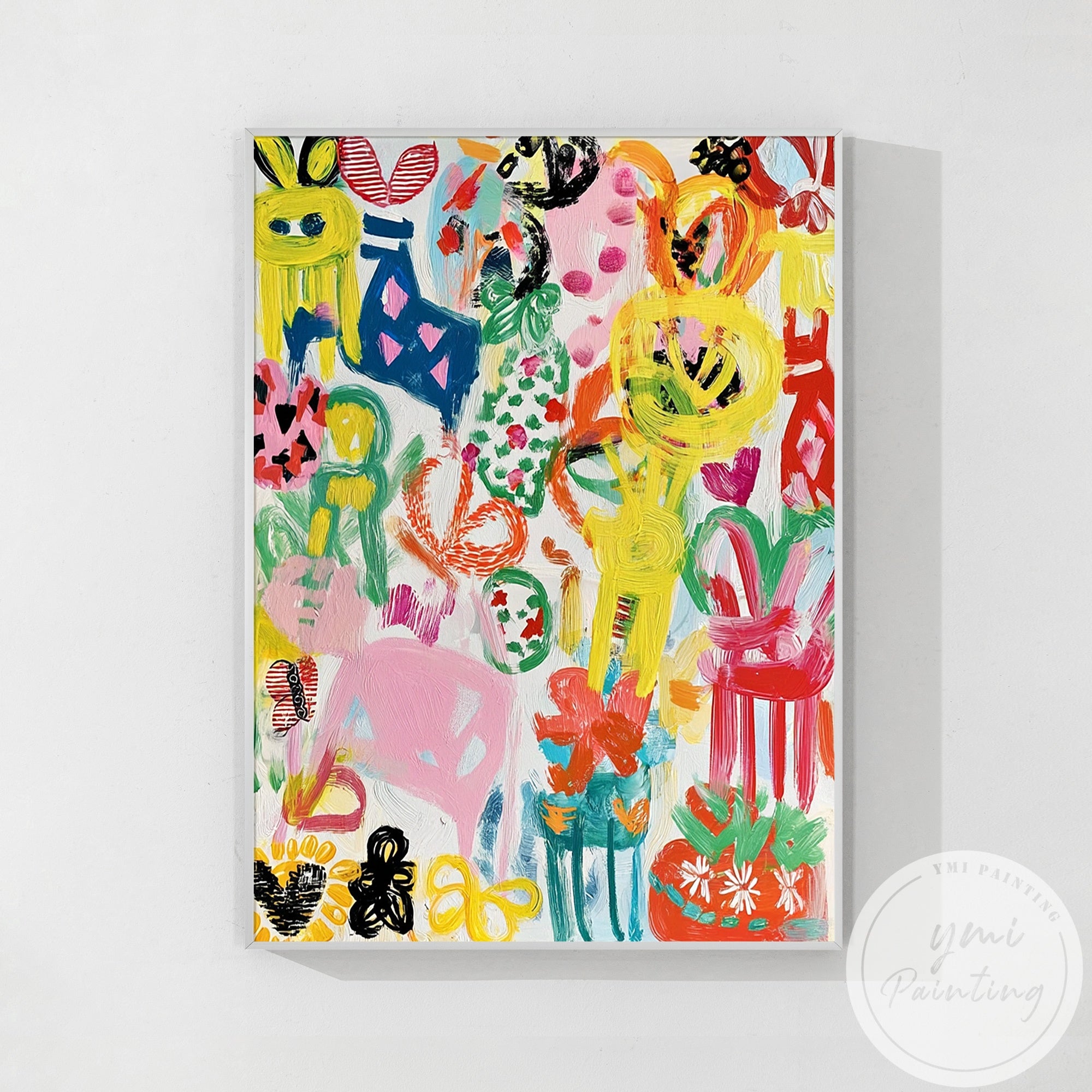 Contemporary playful abstract art in bright colors