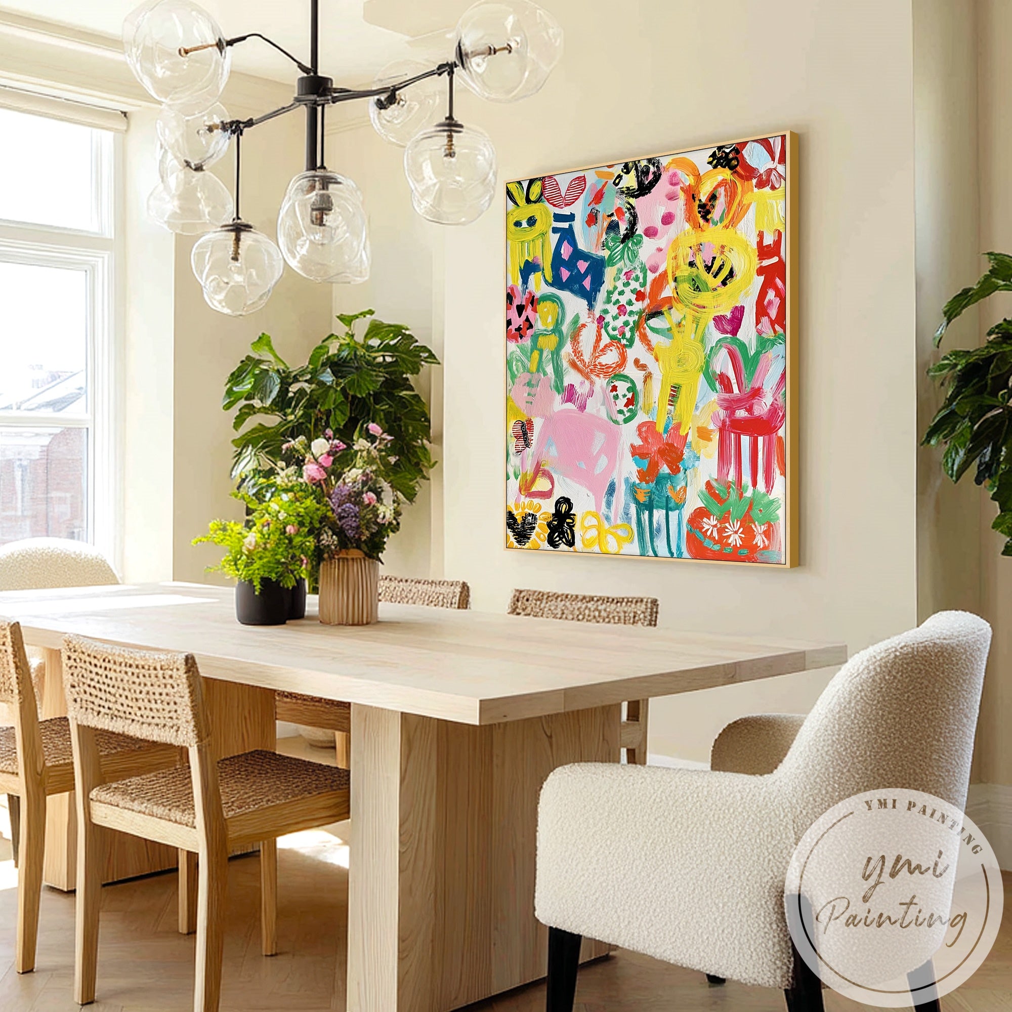 Hand-painted textured abstract artwork with geometric design