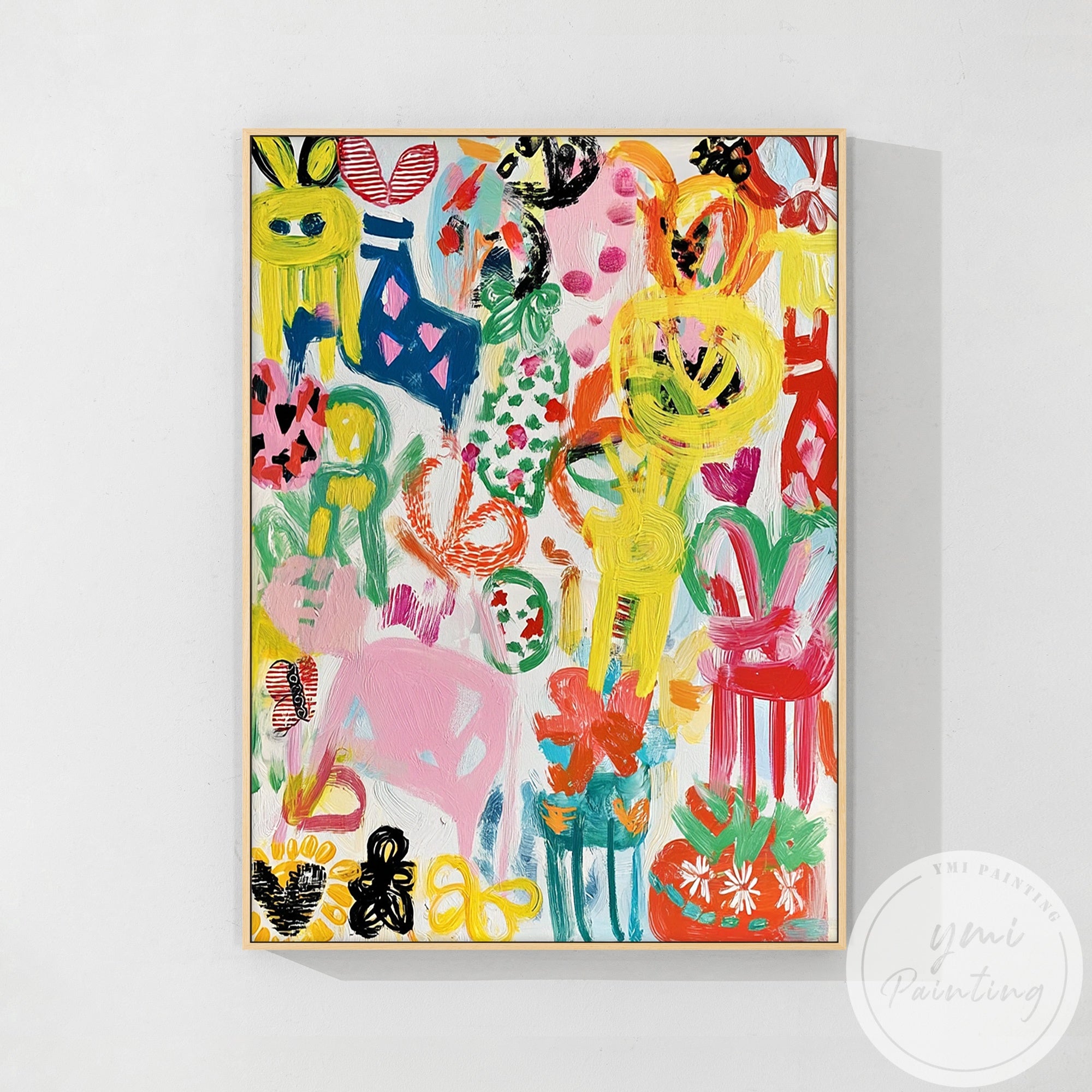 Whimsical floral abstract art with colorful details