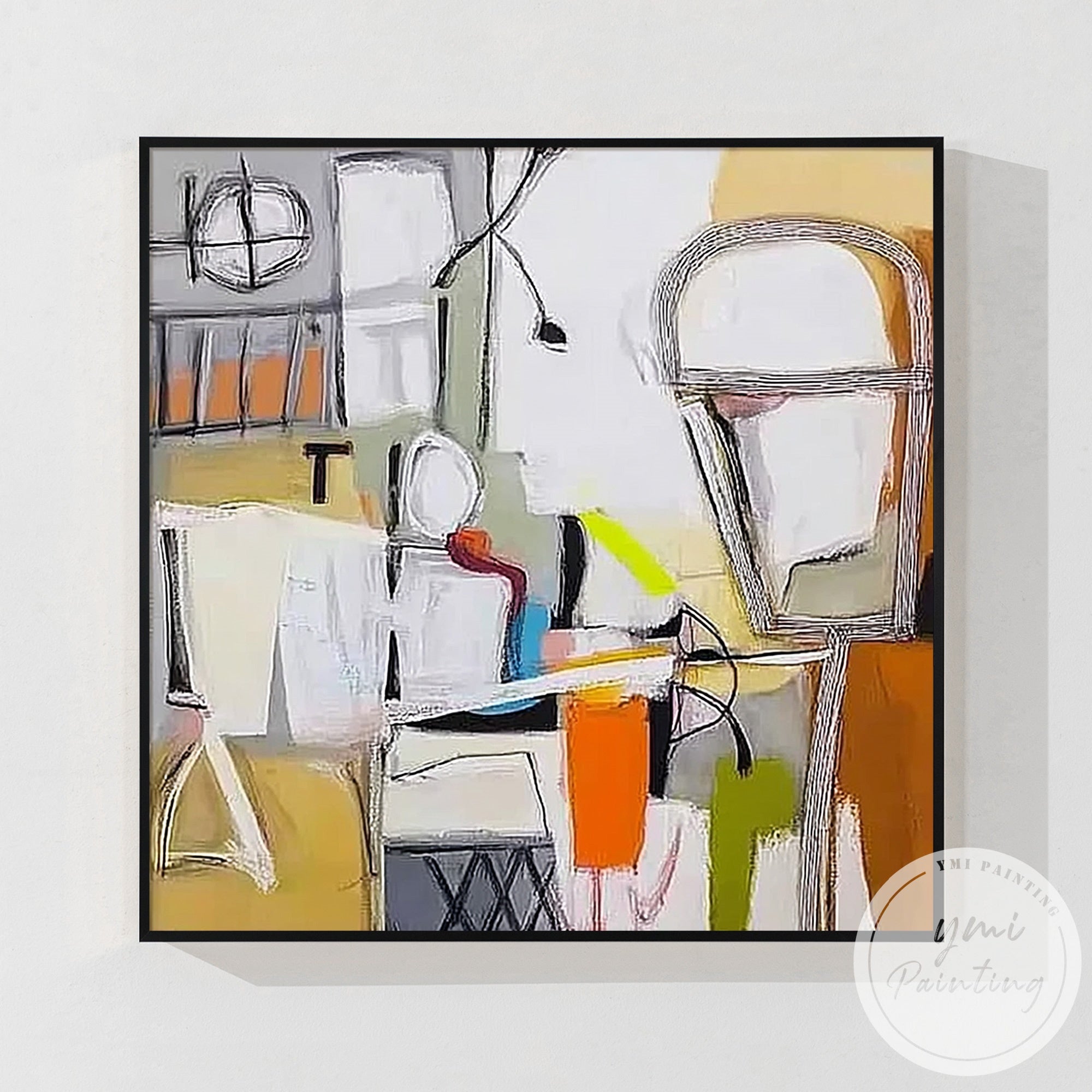 Contemporary geometric art with a touch of yellow and grey