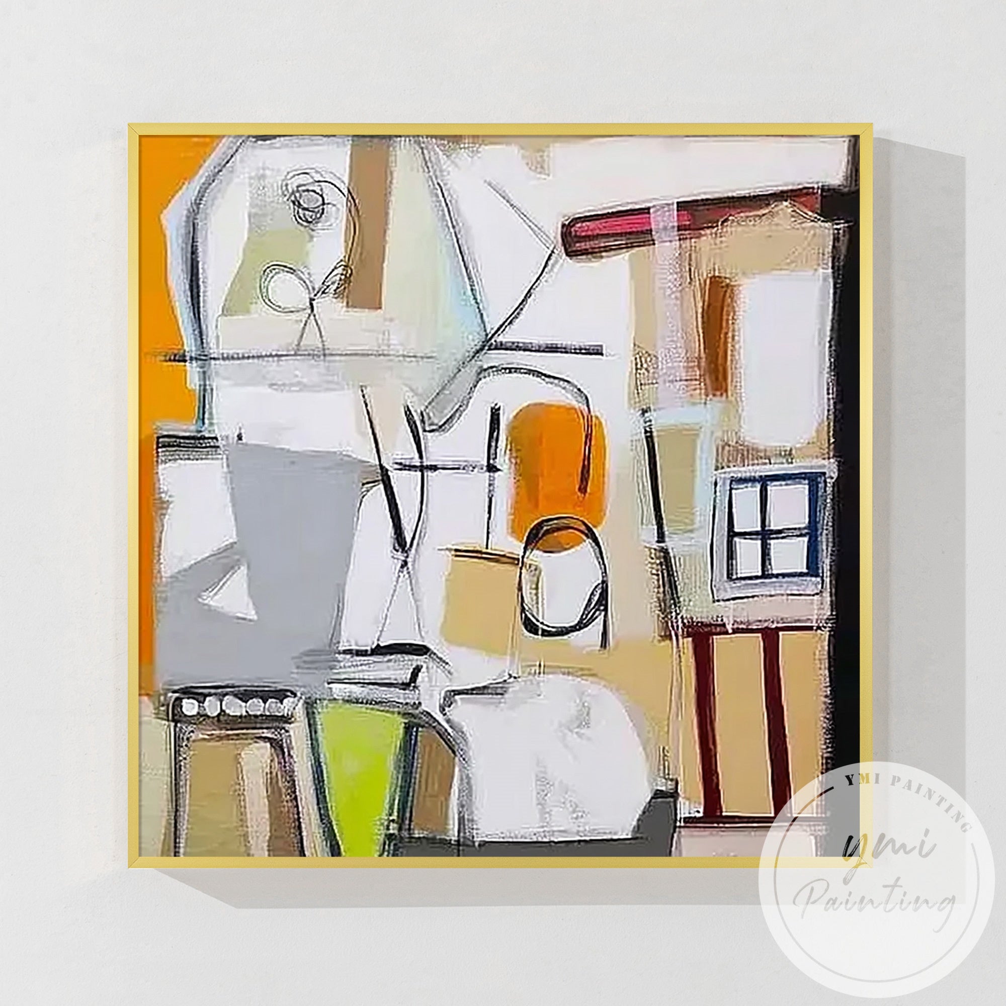 Modern abstract geometric painting with energetic shapes