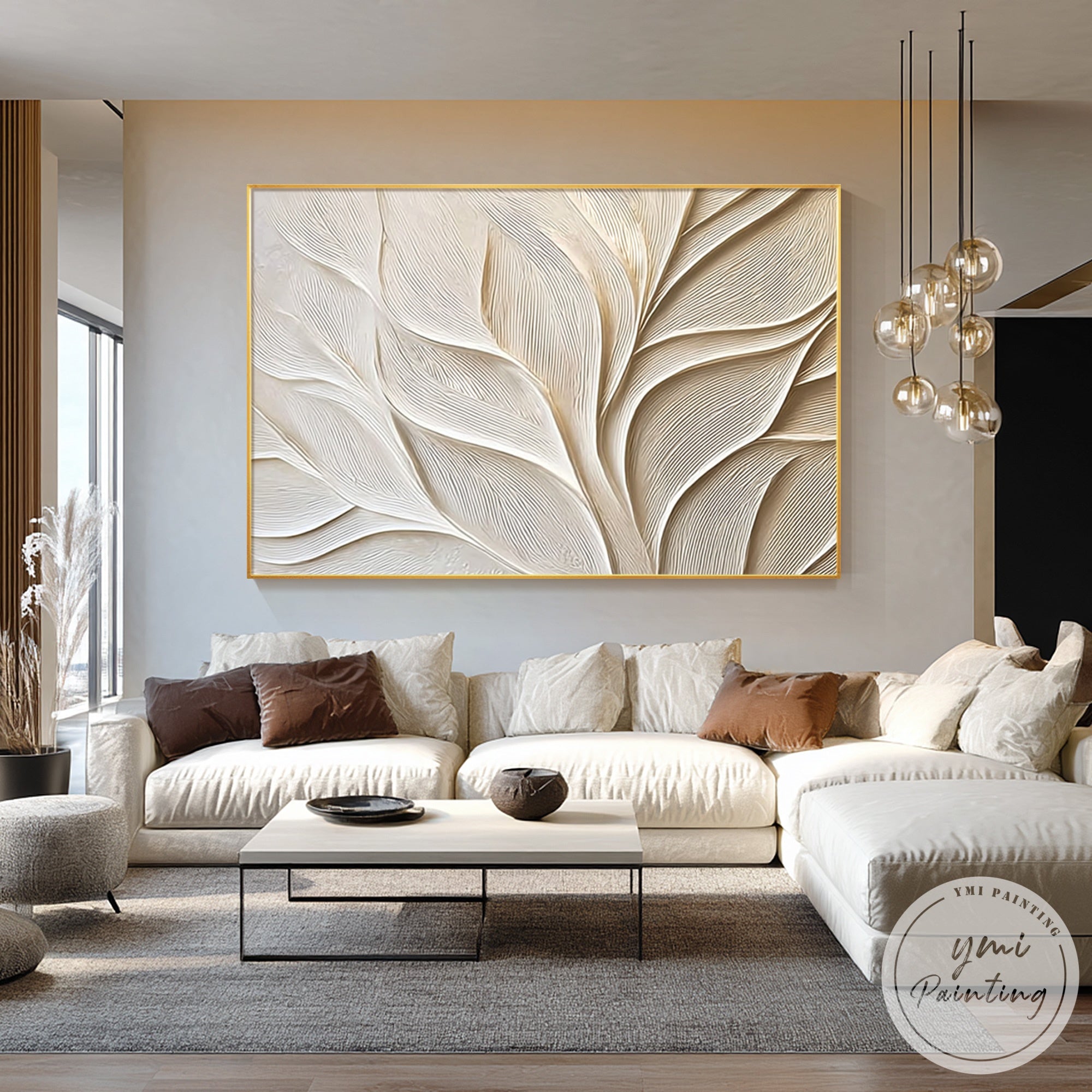 minimalist leaf texture wall art neutral tones