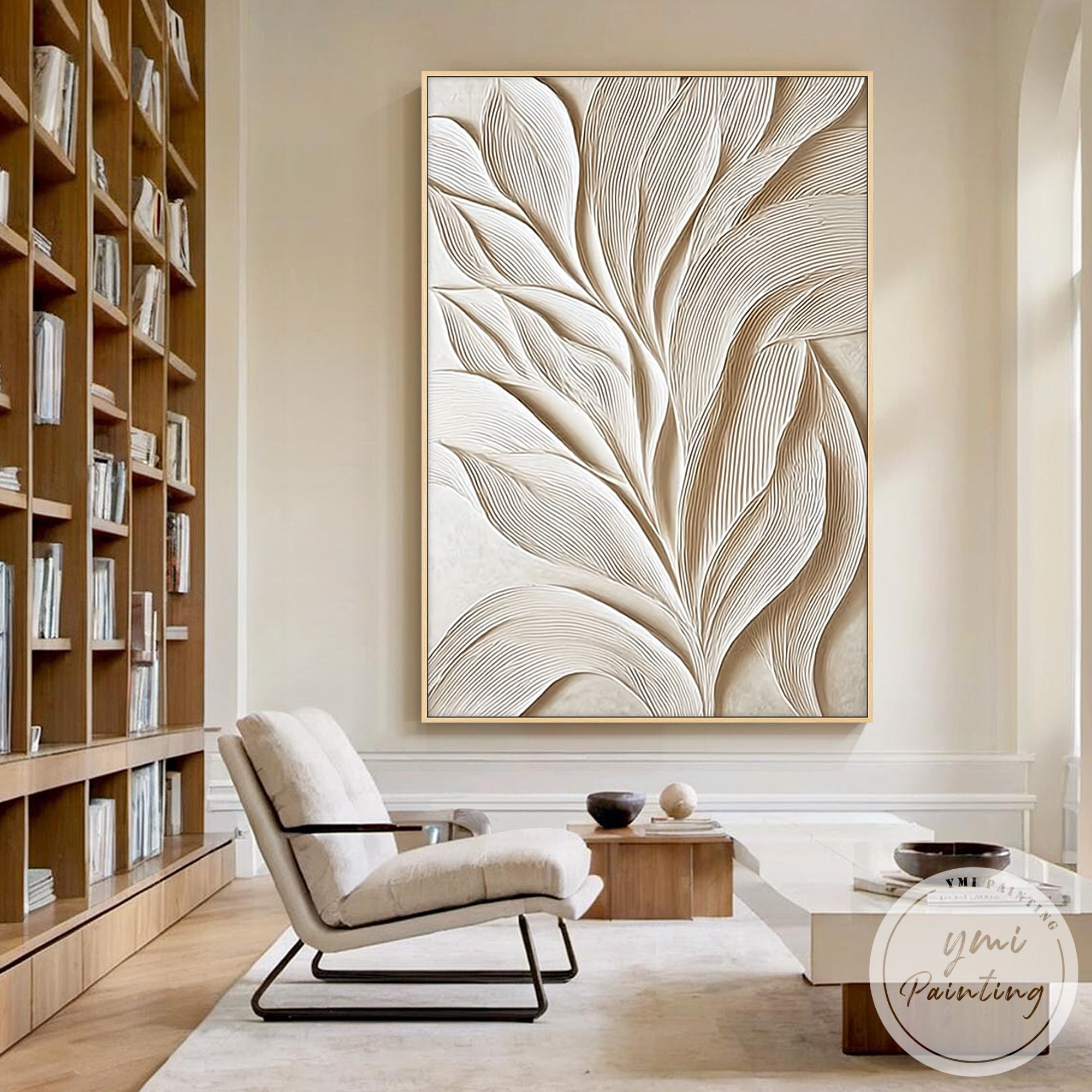 textured botanical wall art beige ivory leaf design