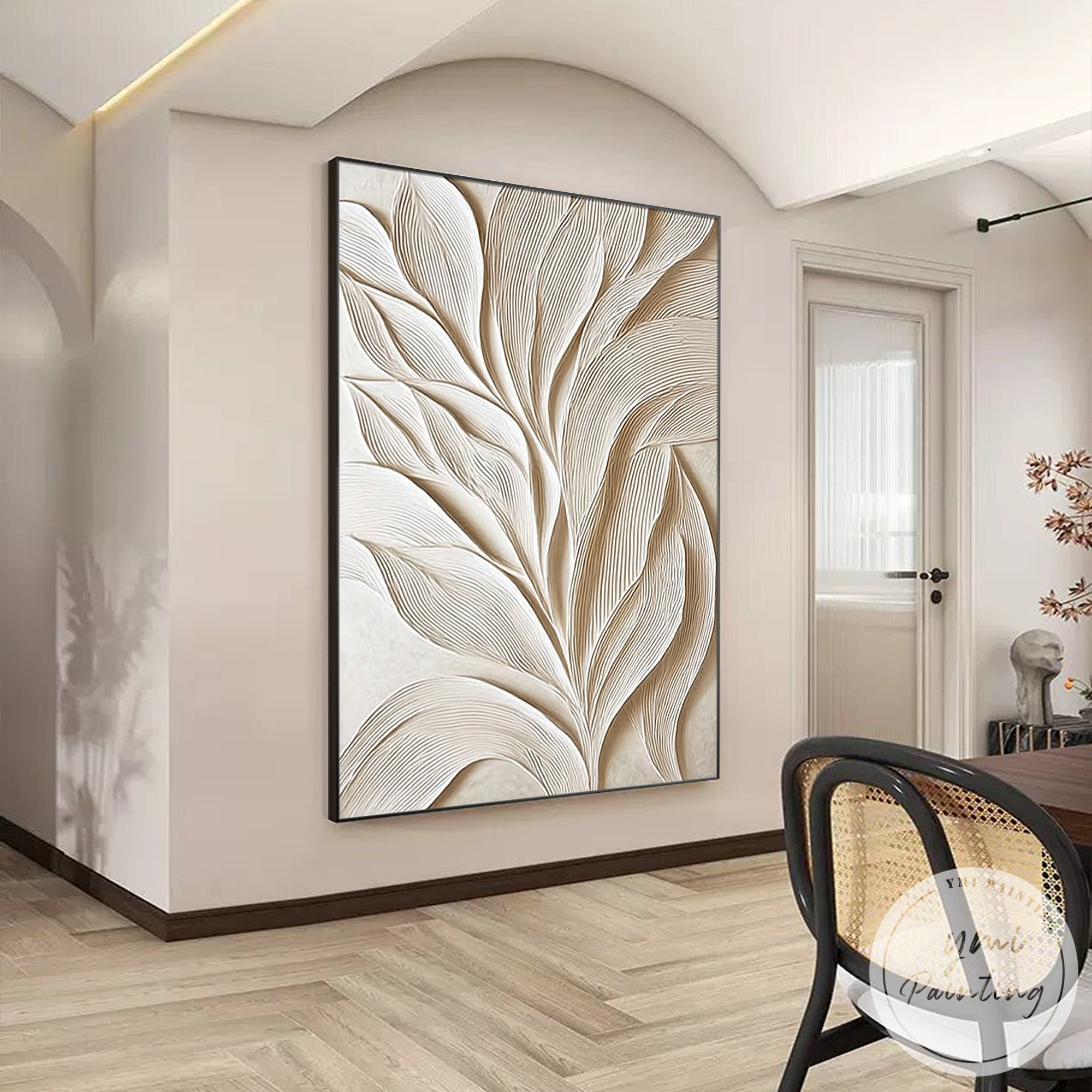 neutral textured leaf artwork minimalist style