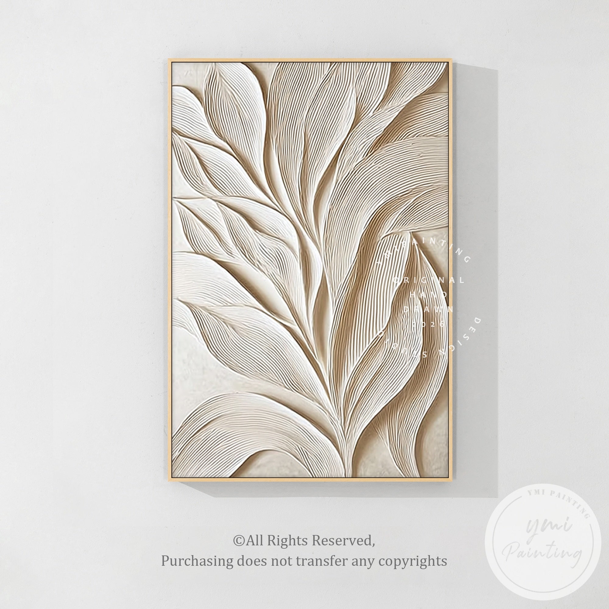 modern leaf texture wall art neutral palette