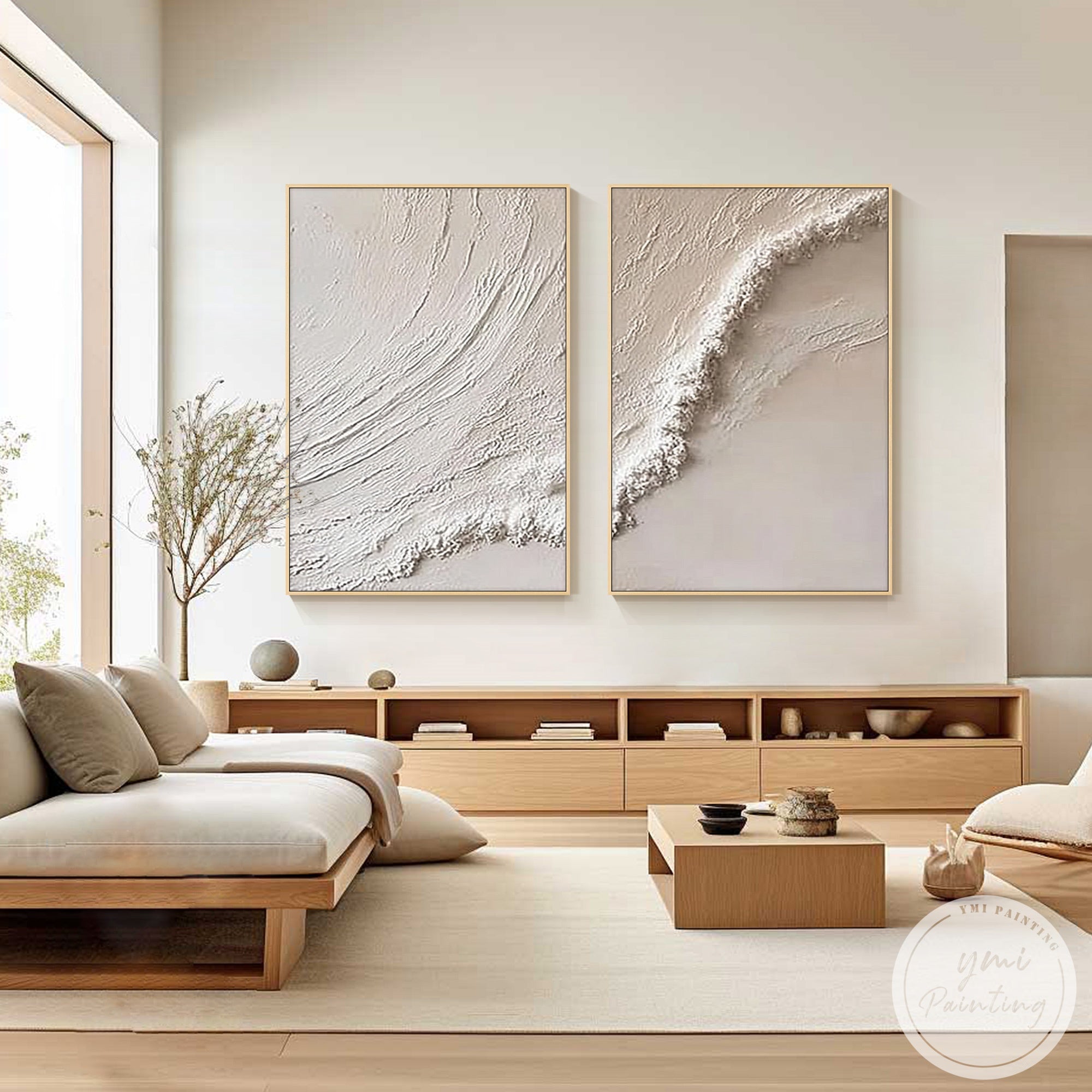 cream and taupe abstract diptych canvas handmade