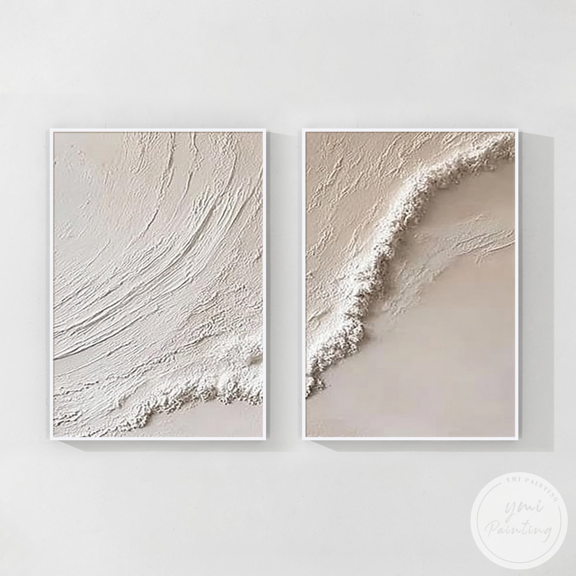 beige cream textured canvas diptych modern abstract
