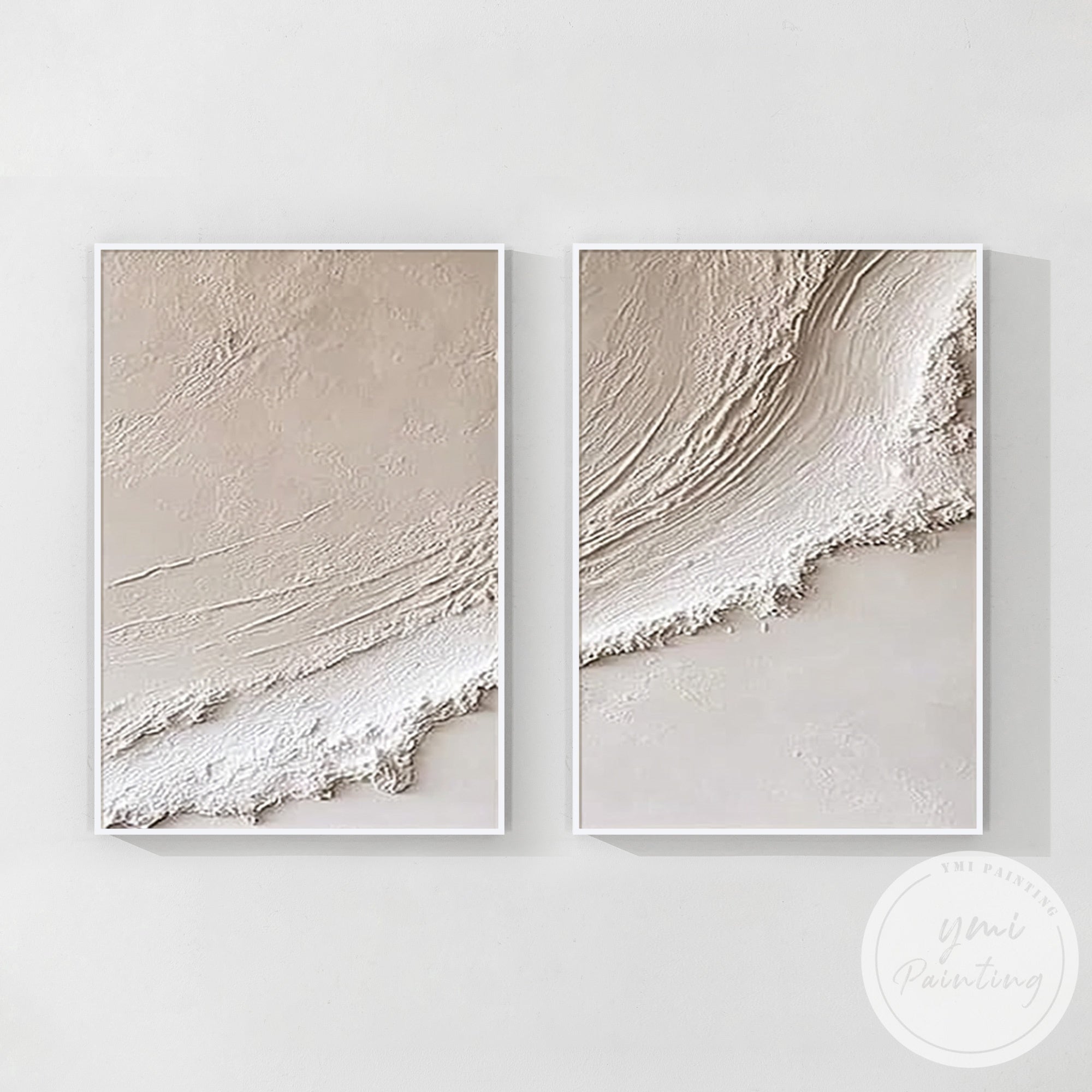 beige abstract canvas diptych with organic textured edges