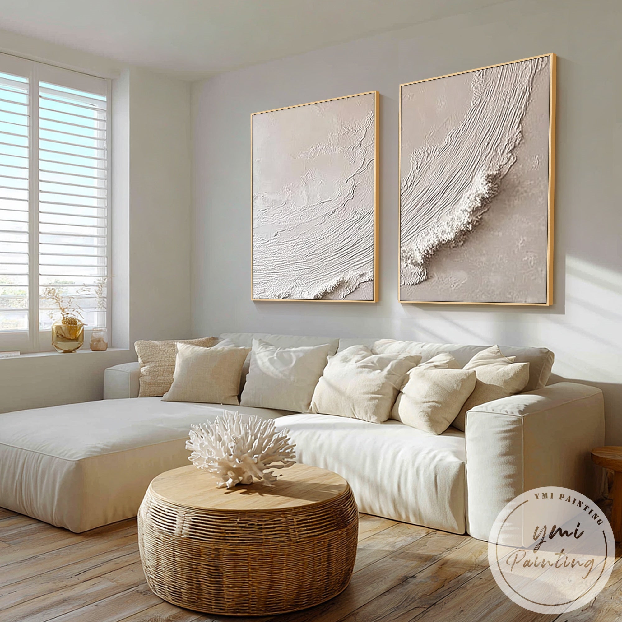 modern diptych wall art beige textured finish artwork