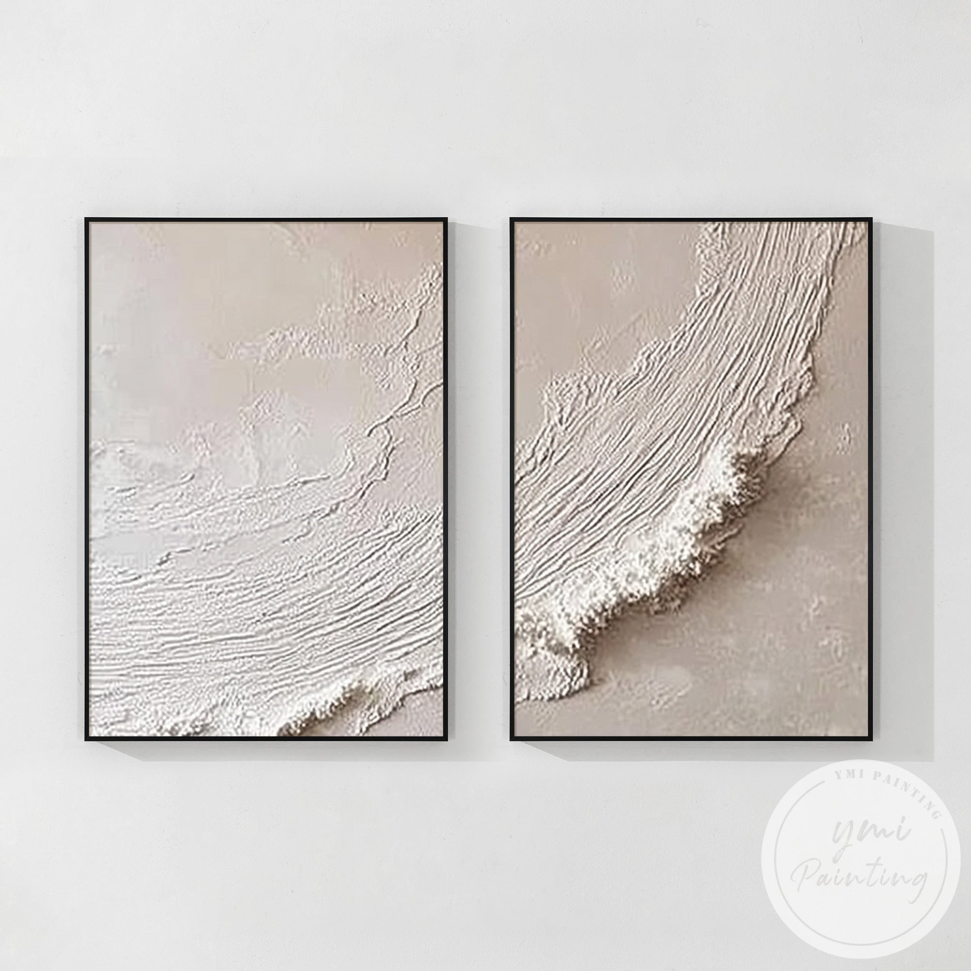 minimal beige abstract diptych textured canvas wall art