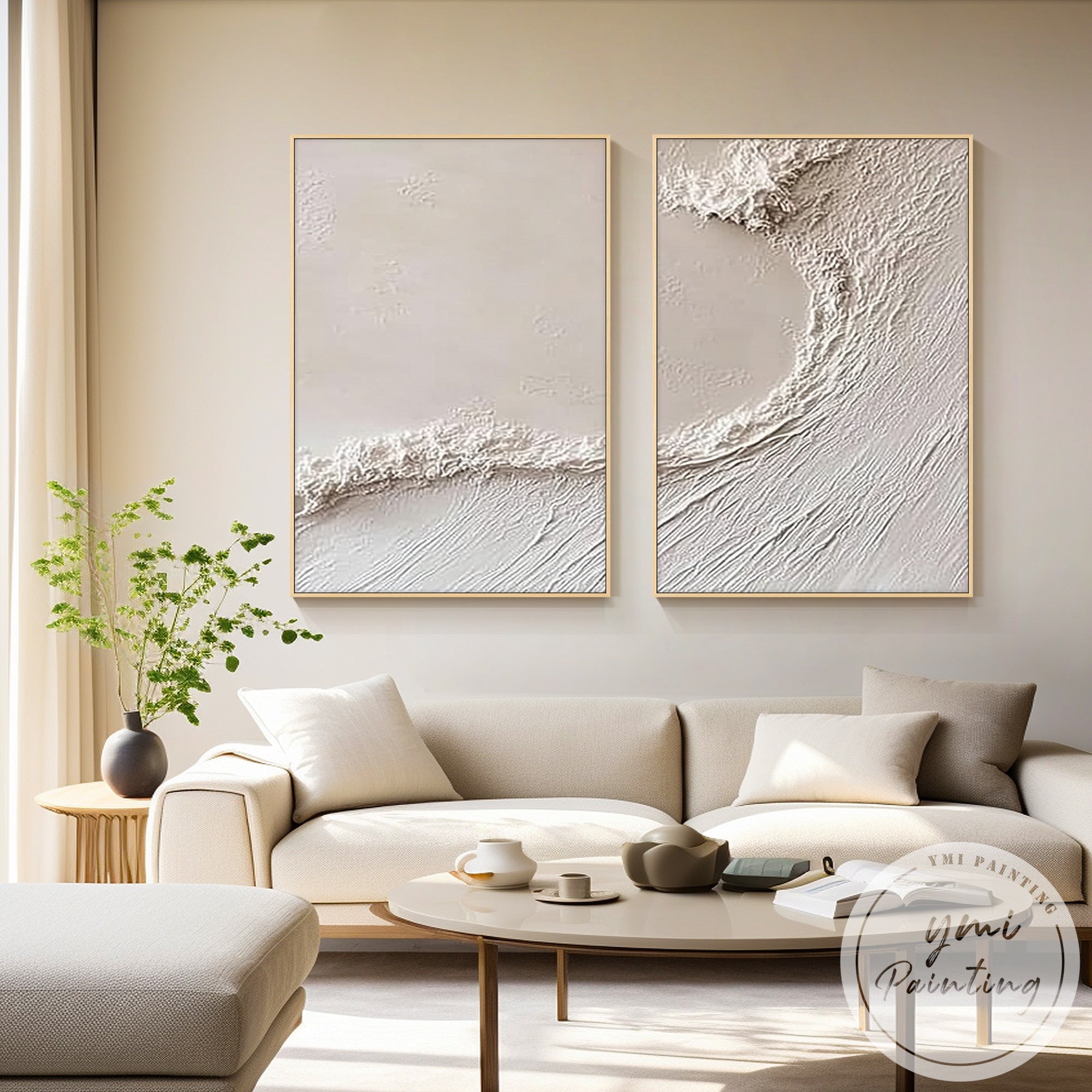 abstract sea wave wall decor neutral tones