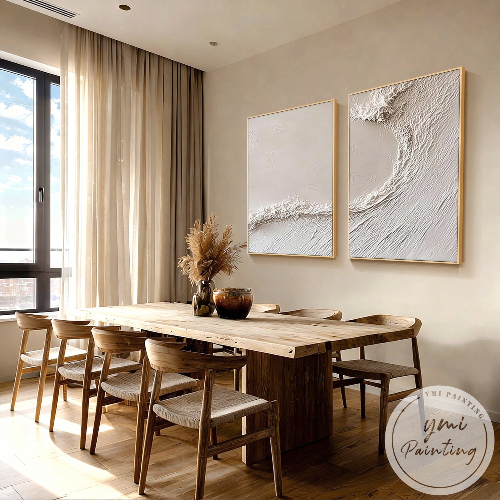 coastal textured wall art beige ivory palette