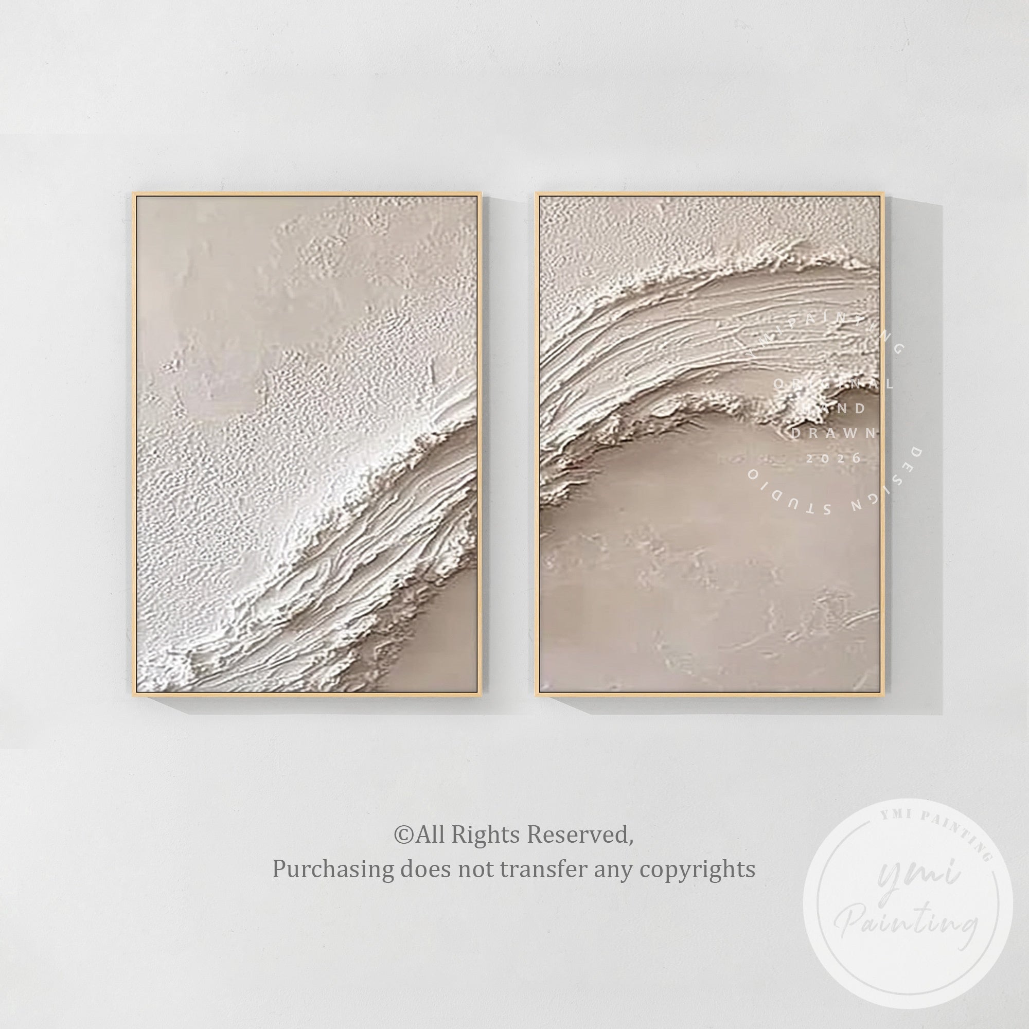 abstract wave pattern wall art beige palette