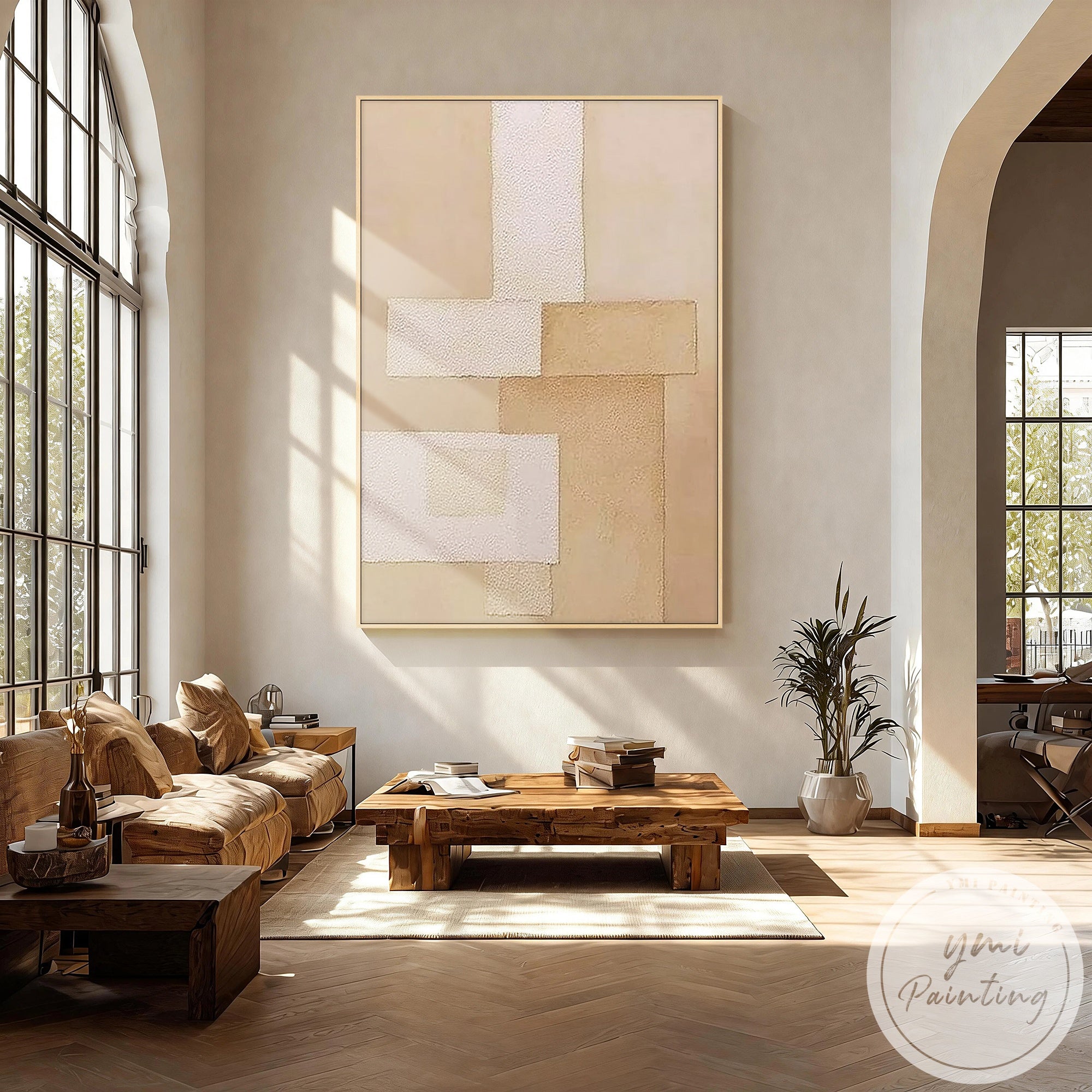 Minimalist geometric beige canvas painting