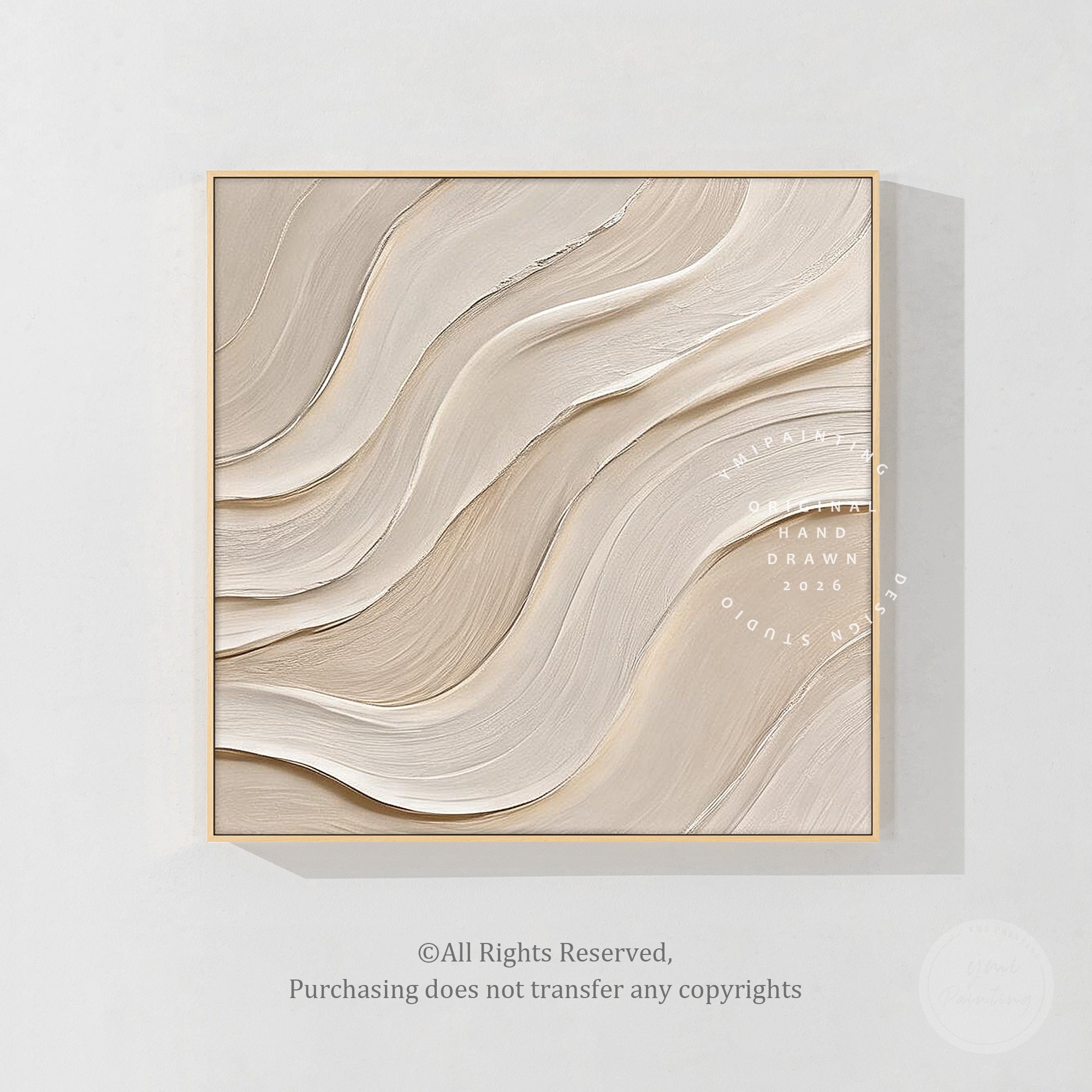 Organic minimalist canvas wall art in beige and ivory colors