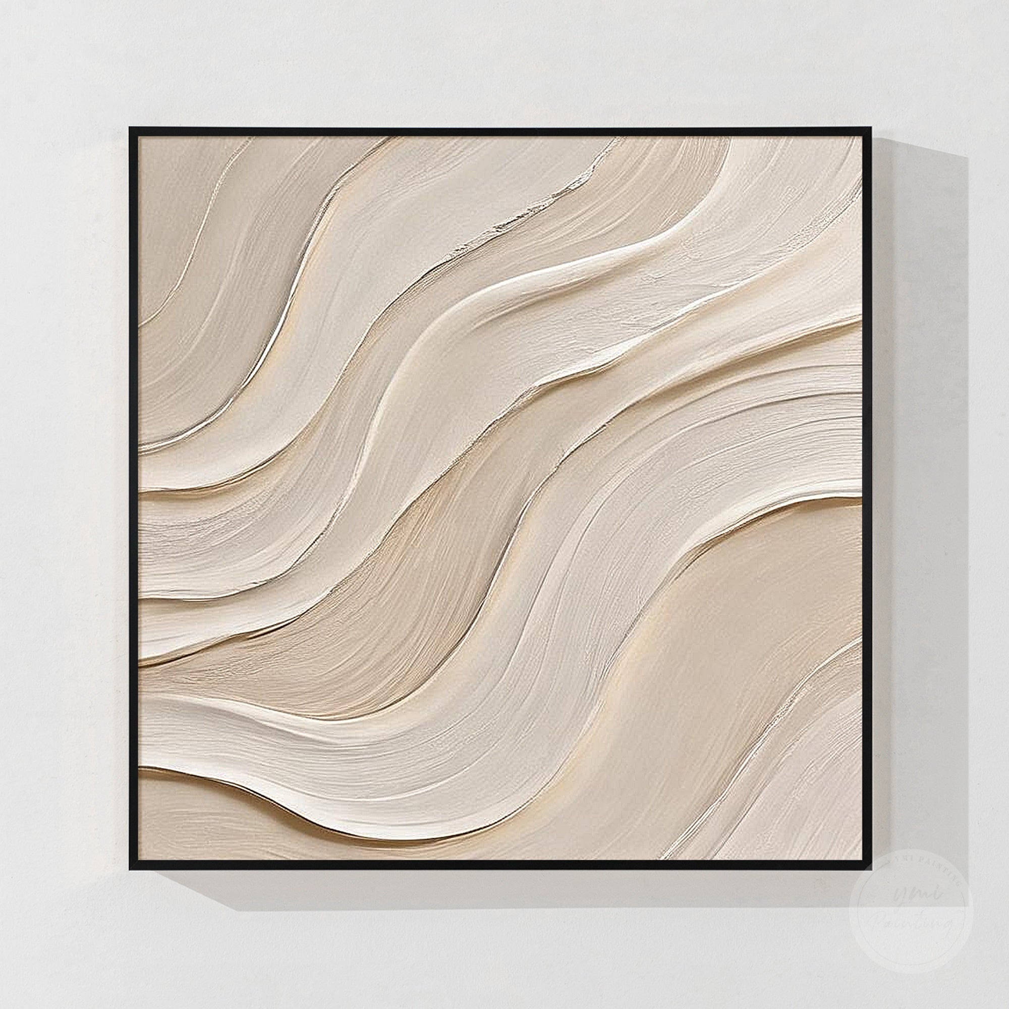 Neutral tone abstract painting with layered wave texture