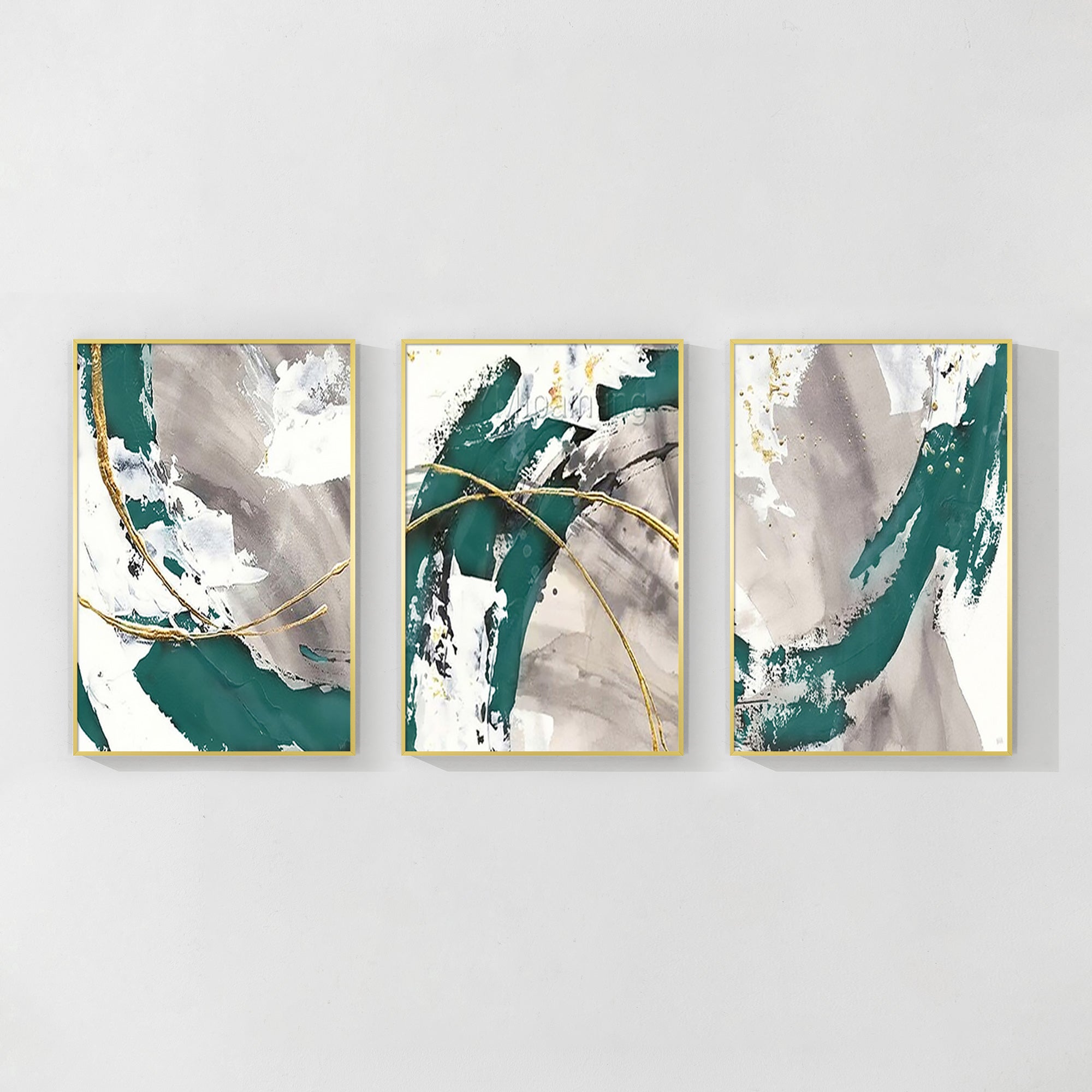 Set of 3 Abstract Green Art #YMA077