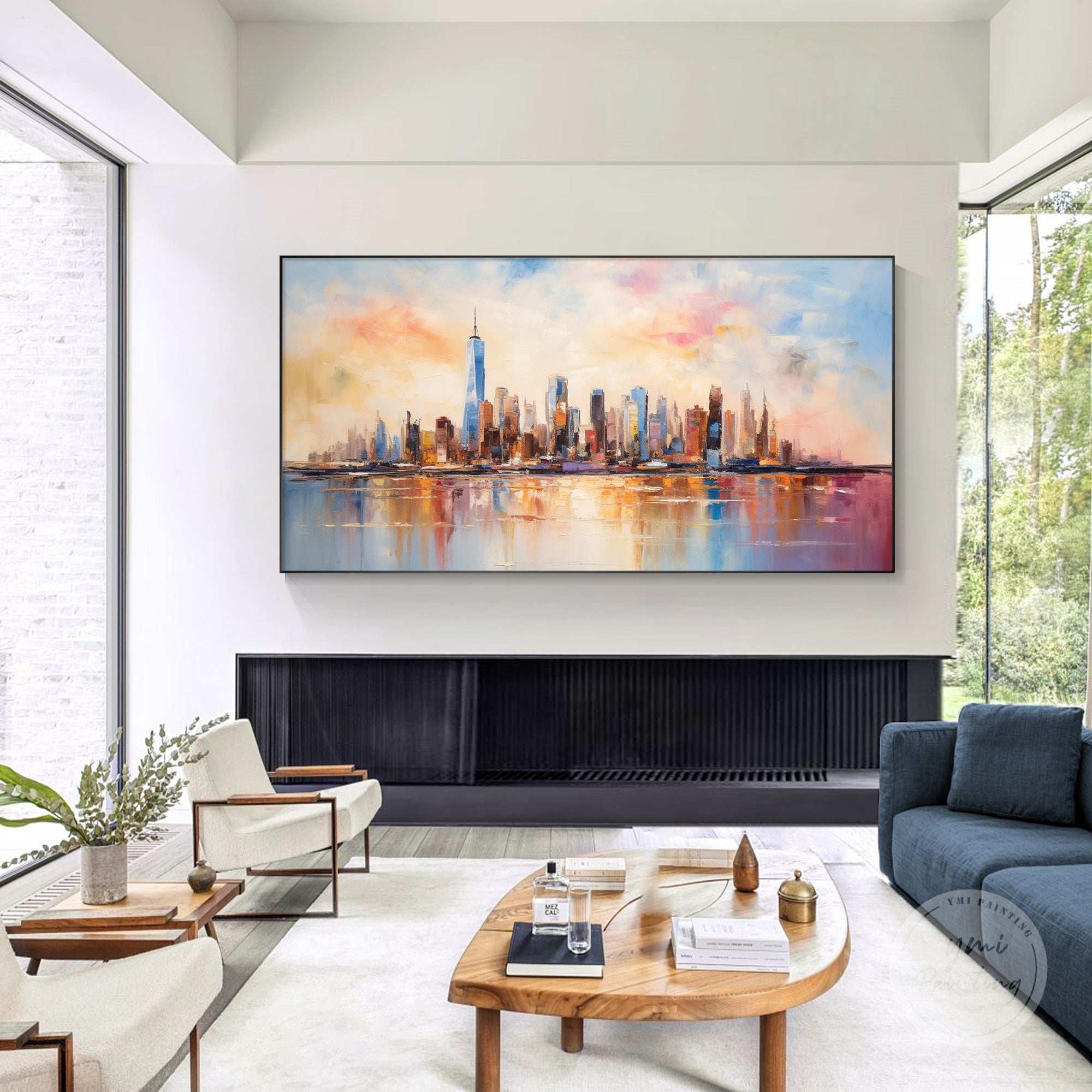 Abstract Manhattan skyline artwork for living room