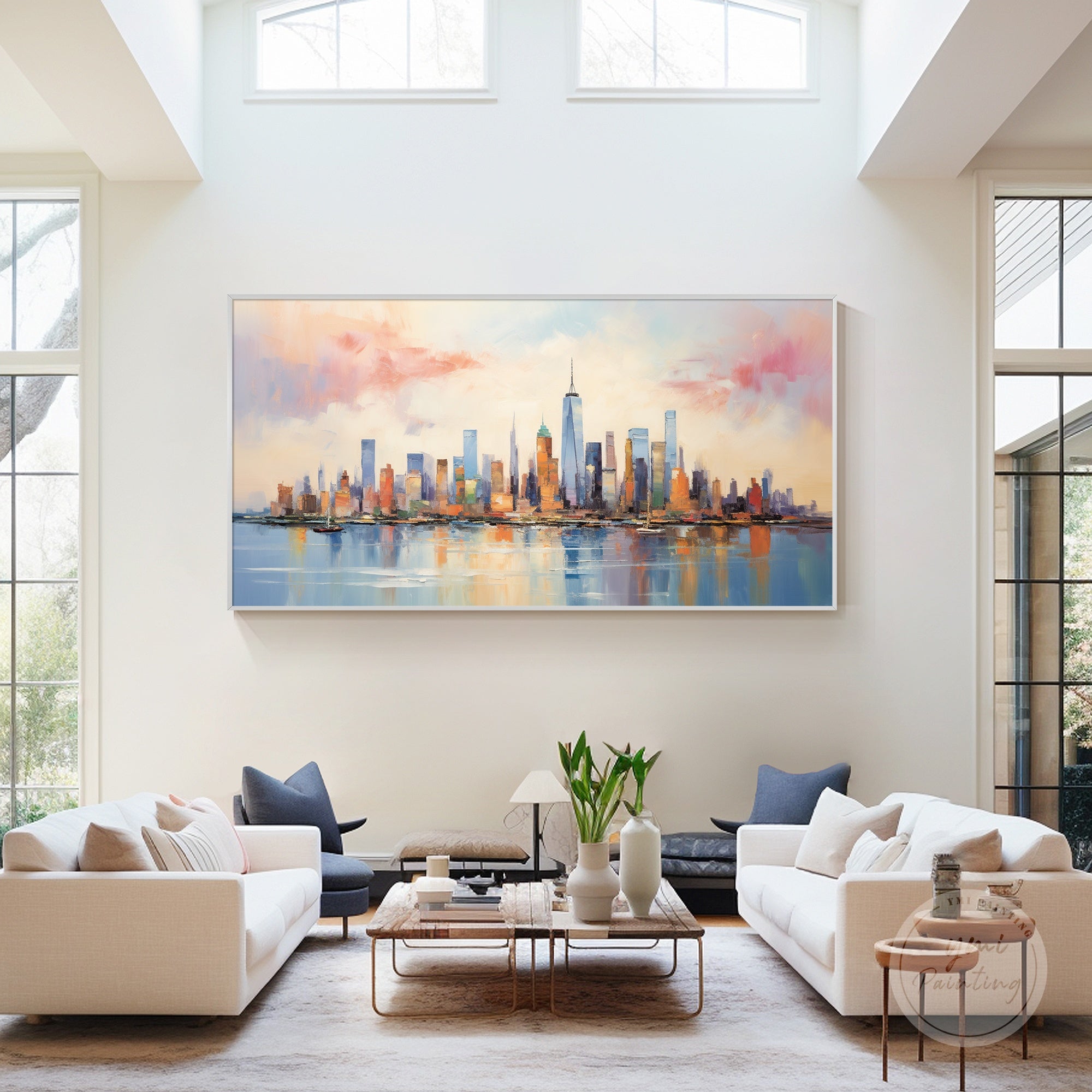 Modern New York abstract wall art with metallic details