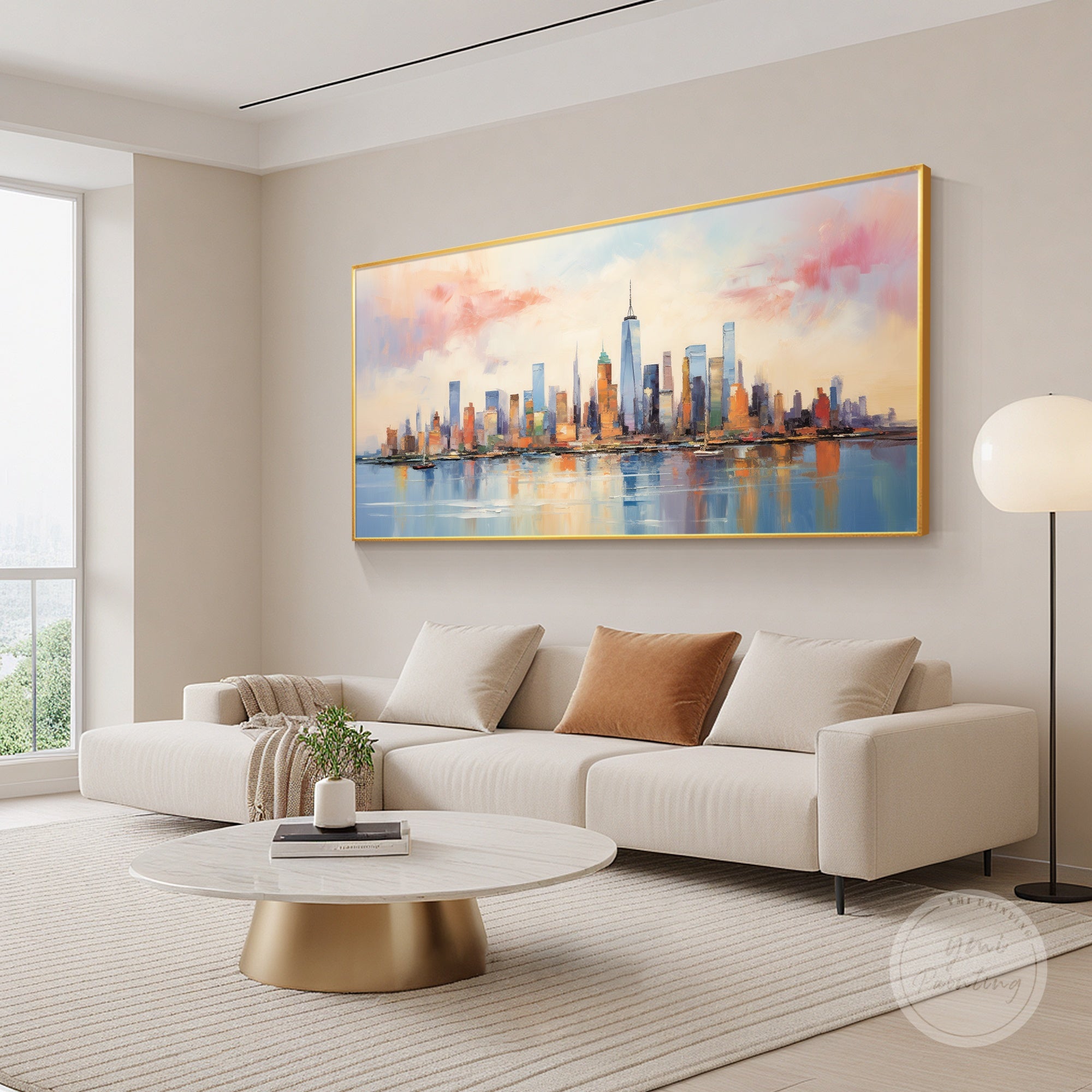 Hand-painted abstract New York skyline on canvas