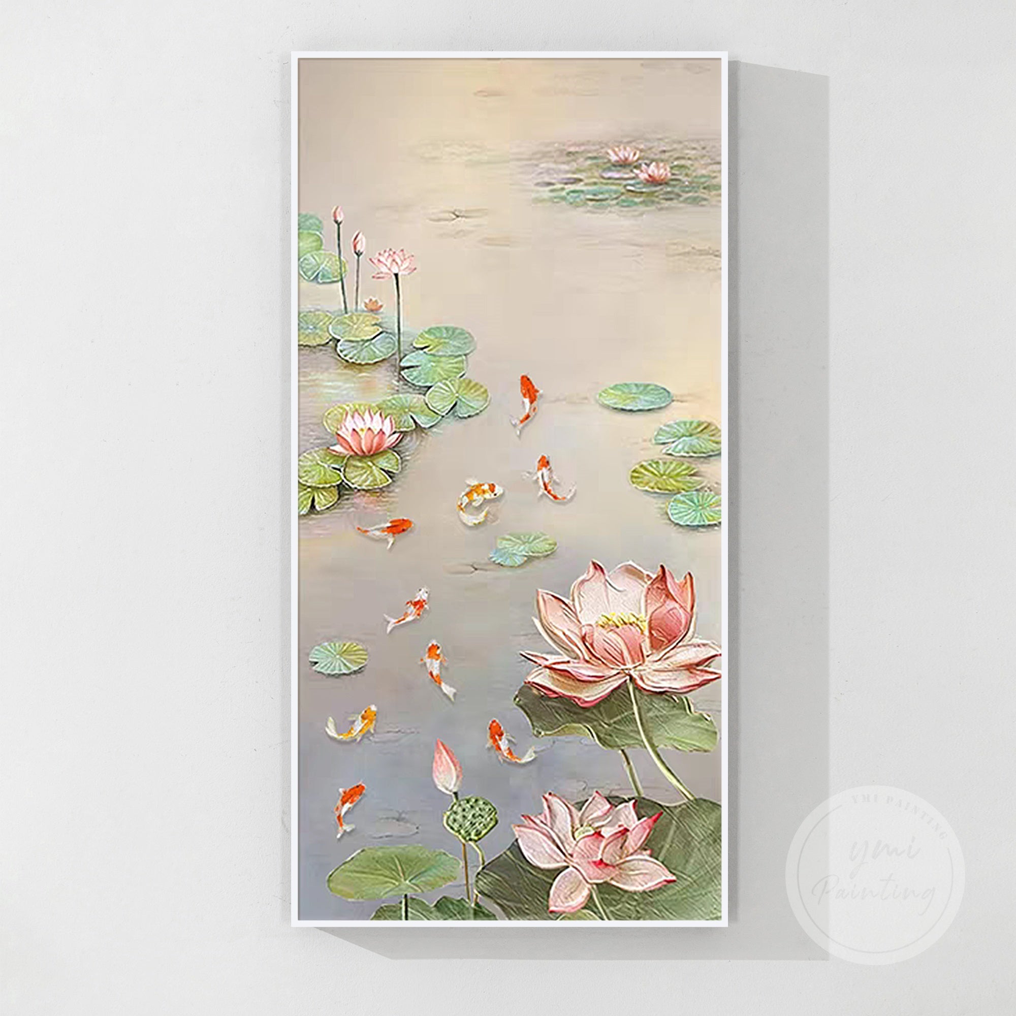 Magnificent Lotus and 9 Koi Fish Oil Painting, a luxurious work of art that symbolizes transformation, prosperity, and peace, perfect for your Feng Shui decor.